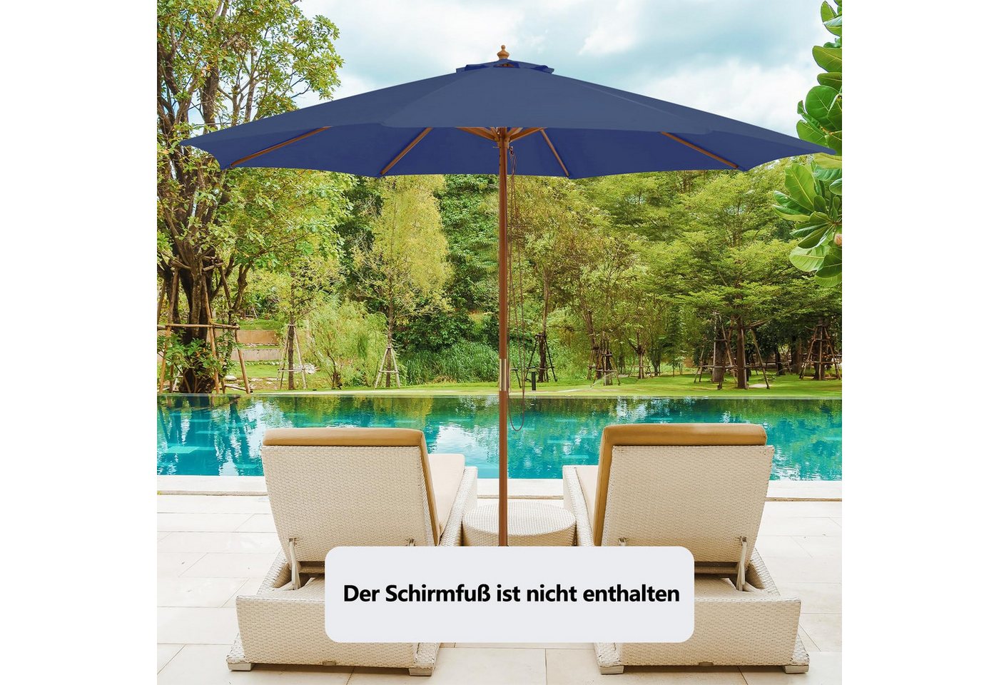 Thumbnail - COSTWAY Sonnenschirm, 300cm aus Holz, UV-Schutz, höhenverstellbar