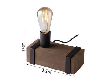 LUCE Design LED Nachttischlampe, LED wechselbar, warmweiß, kleine Vintage Holz-lampe mit Holzbalken für Fensterbank, Länge 22cm
