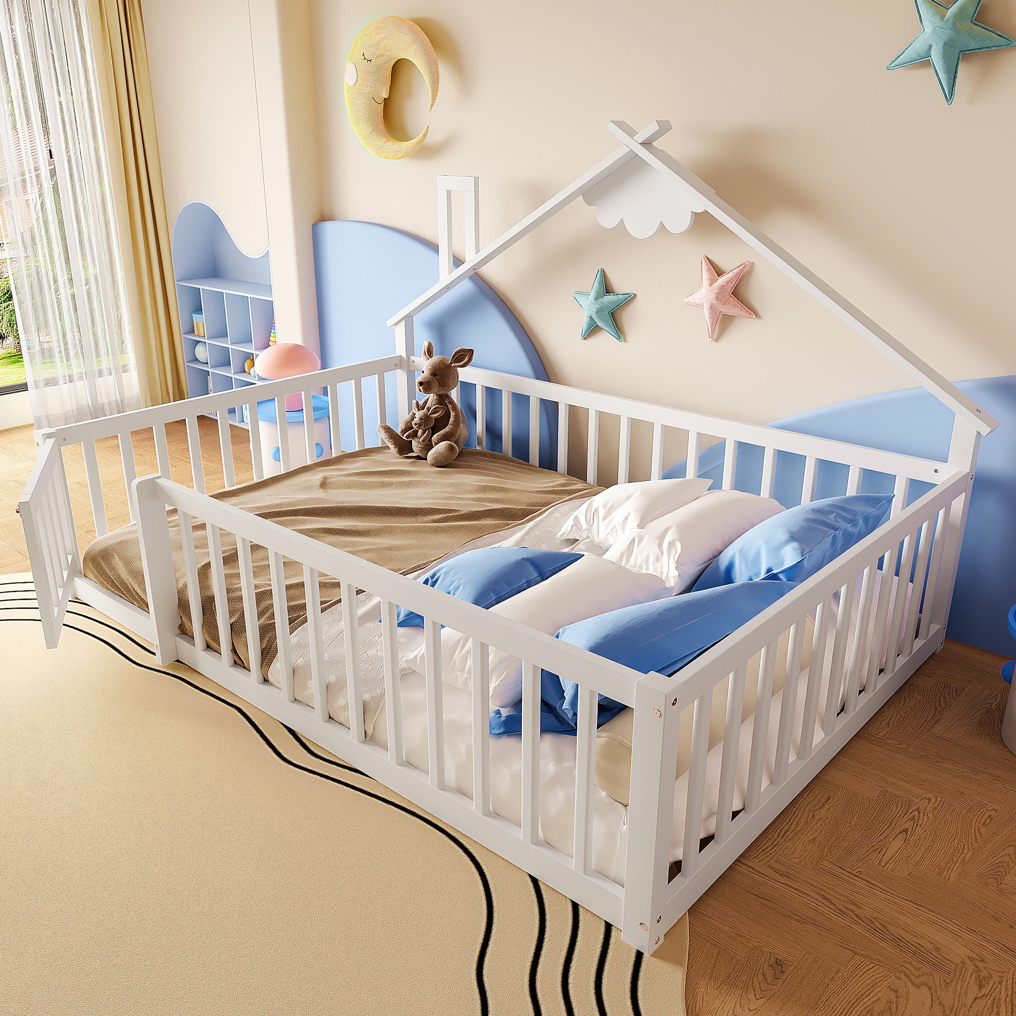 Flieks Kinderbett, Bodenbett Holzbett Hausbett 140x190cm günstig online kaufen