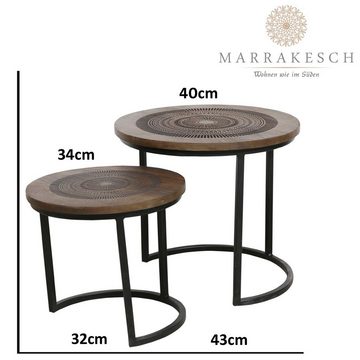 Marrakesch Orient & Mediterran Interior Couchtisch 2er Set Beistelltisch Couchtisch Astus Holz 43cm / 34cm (2er Set), Handarbeit