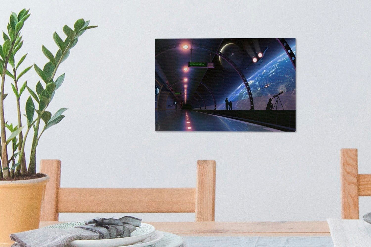 cm Wandbild OneMillionCanvasses® Science-Fiction-Illustration Inneren St), Raumstation, aus dem einer 30x20 Eine Leinwandbilder, Wanddeko, (1 Leinwandbild Aufhängefertig,