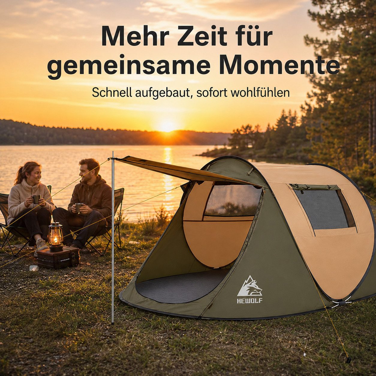 Diyarts Wurfzelt, Personen: 3 (Camping Set – Pop-Up Zelt, Abspannleinen und Tragetasche inklusive, Pop-Up Zelt, Tasche, Stützstangen, Abspannleinen, Heringen), UV-Schutz Zelt – 3 Sekunden Aufbau, perfekt für Outdoor-Abenteuer