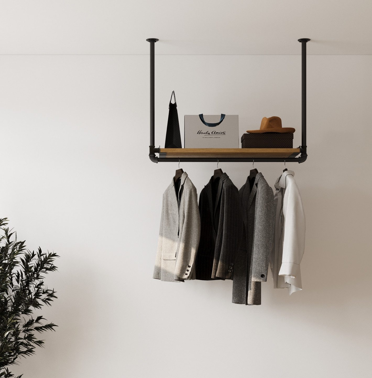 RSR Hangers Шкафыleiste Kleiderstange Garderobe „MIK“ mit Eichenholz Ablage