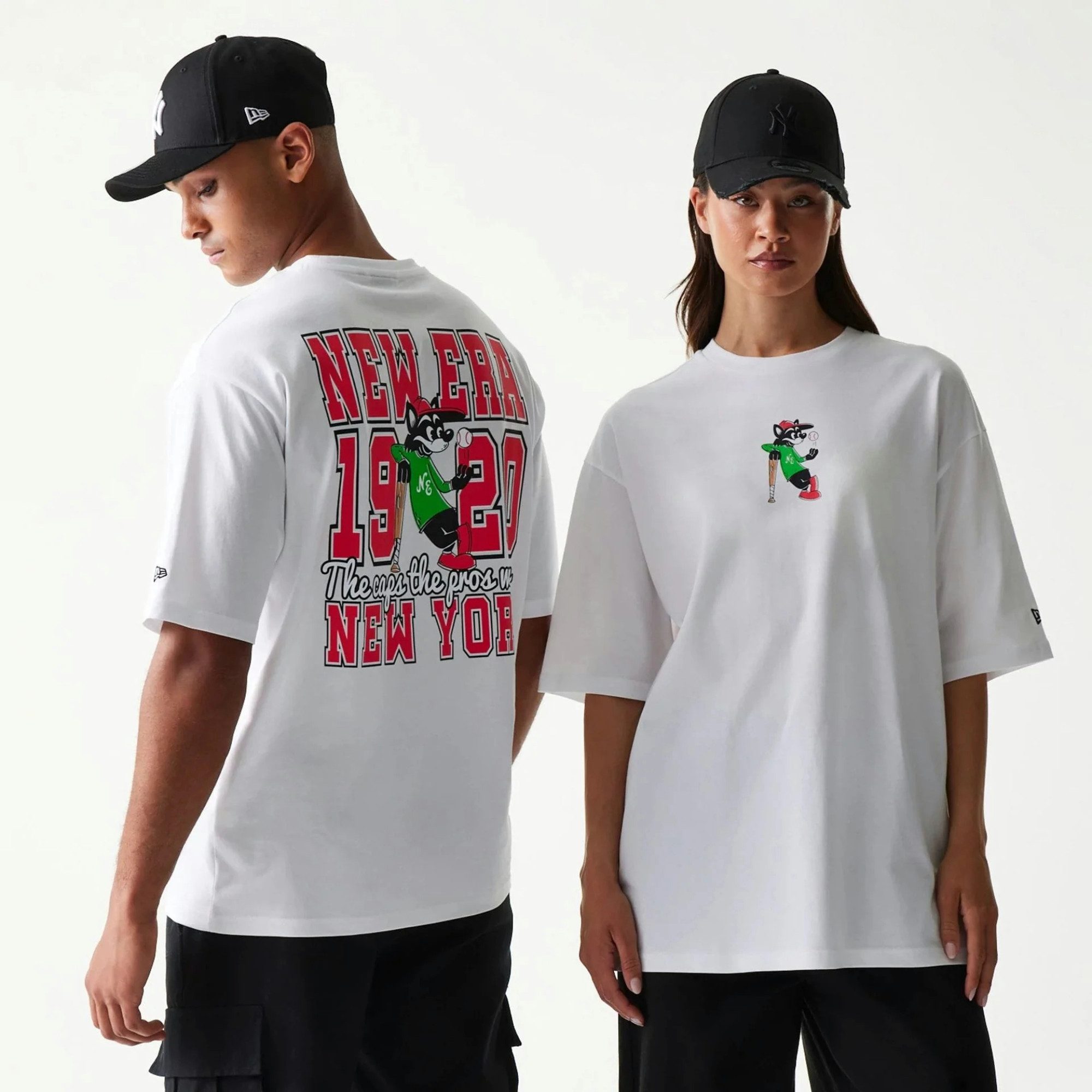 T-Shirt Baseball Cat Character Graphic Oversized T-Shirt - White