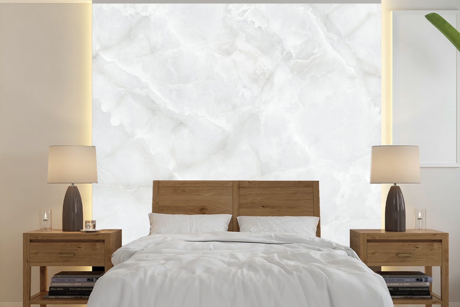 MuchoWow Fototapete Marmor - Textur - Weiß, Matt, bedruckt, (5 St), Vinyl Tapete für Wohnzimmer oder Schlafzimmer, Wandtapete