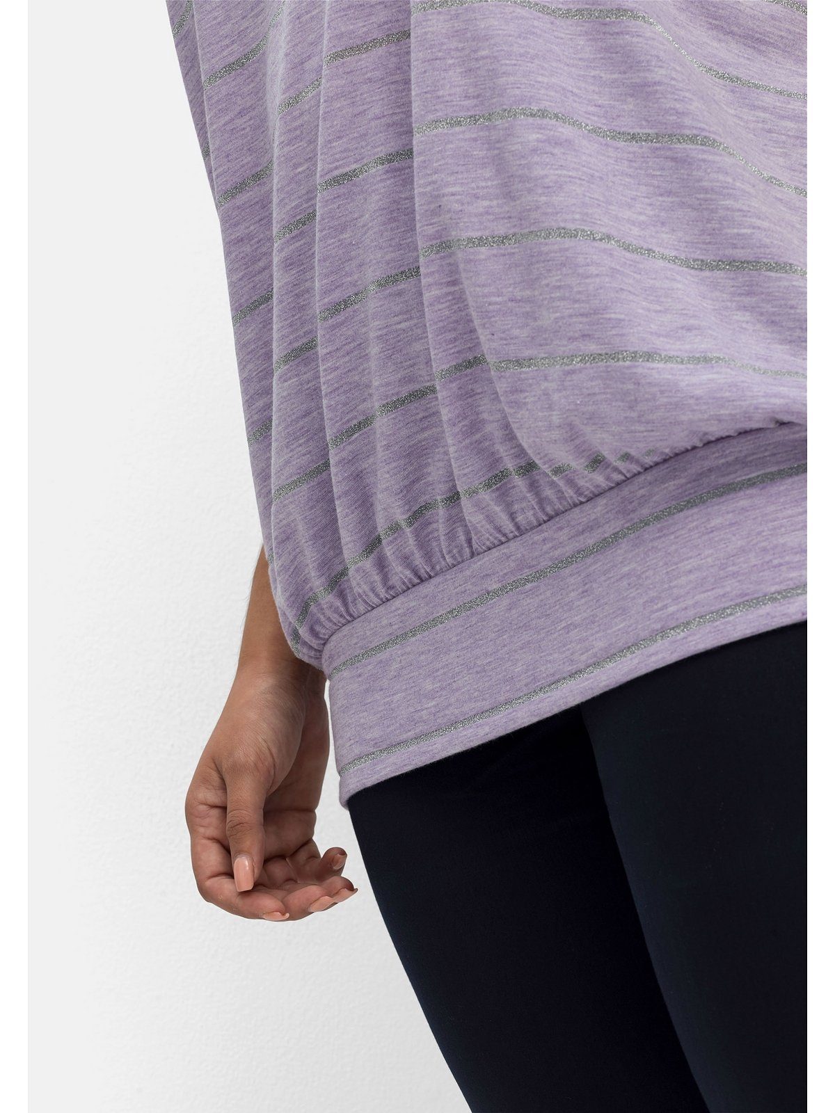 Sheego T-Shirt Große Größen hellflieder meliert Glitzergarn und Flügelärmeln mit