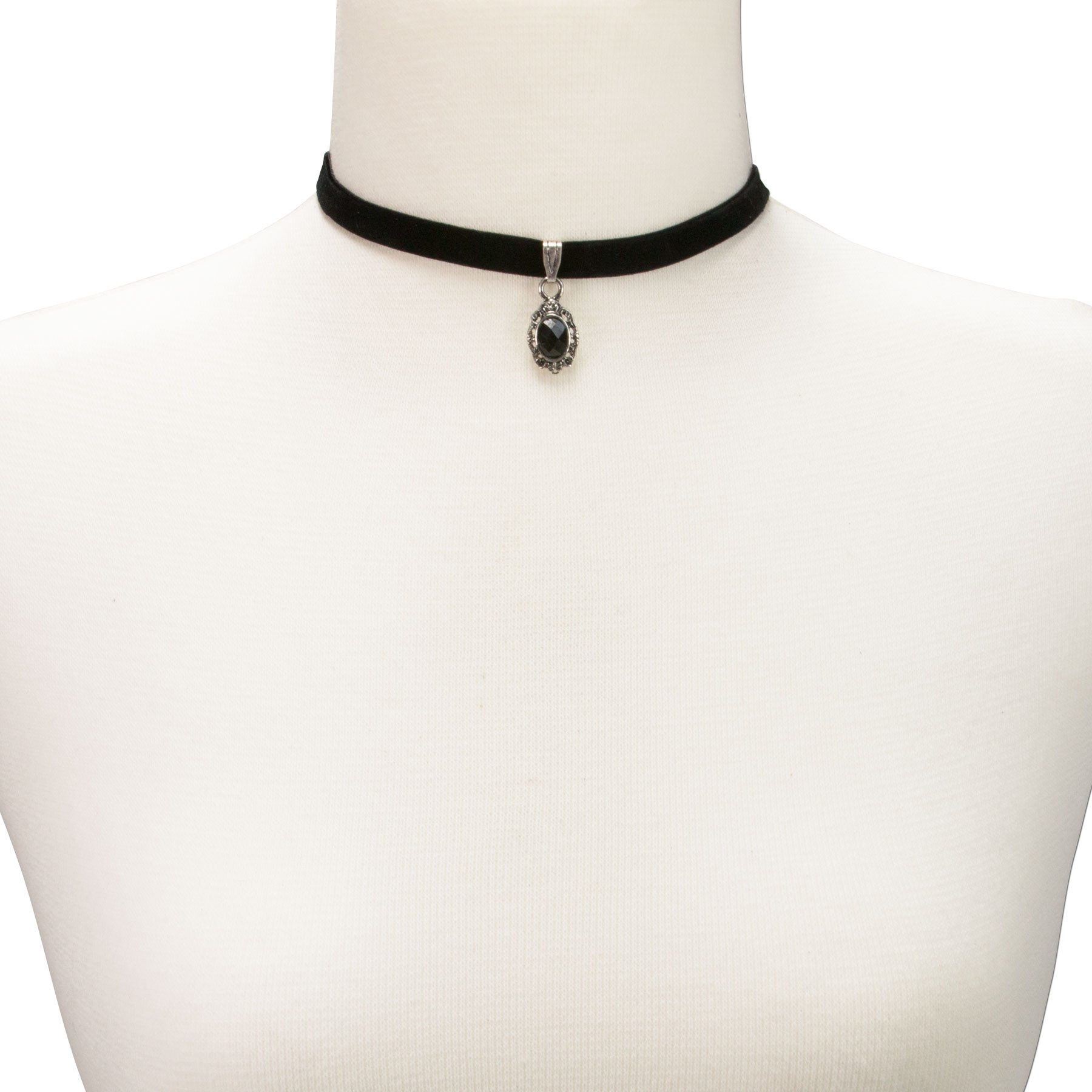 Alpenflüstern Choker Samt-Kropfband Trachten-Stein (schwarz), - nostalgische Trachtenkette enganliegend, Halskette elastisch, elegan – Bild 5 von 5
