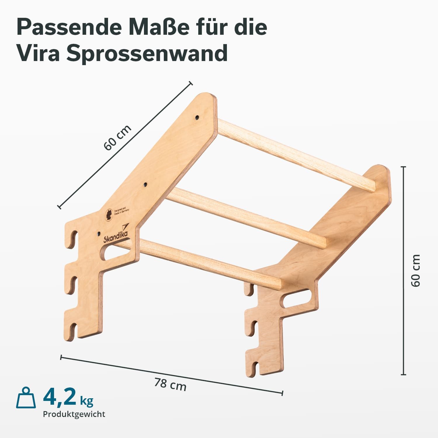 Skandika Klimmzugstange Holz Vira, für Sprossenwand zum Einhängen, mit 3 Stangen, bis 130 kg, Made in Germany, ohne Bohren oder Schrauben, Esche Massivholz, 4,2 kg
