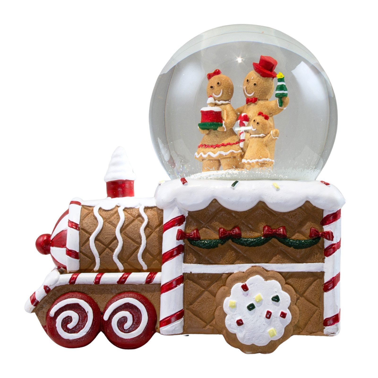 Christmas Paradise Schneekugel Lebkuchenzug 17cm mechanisch aufziehbar (Spieluhr, 1 St., Weihnachtsdeko), Lebkuchenfiguren im Zug