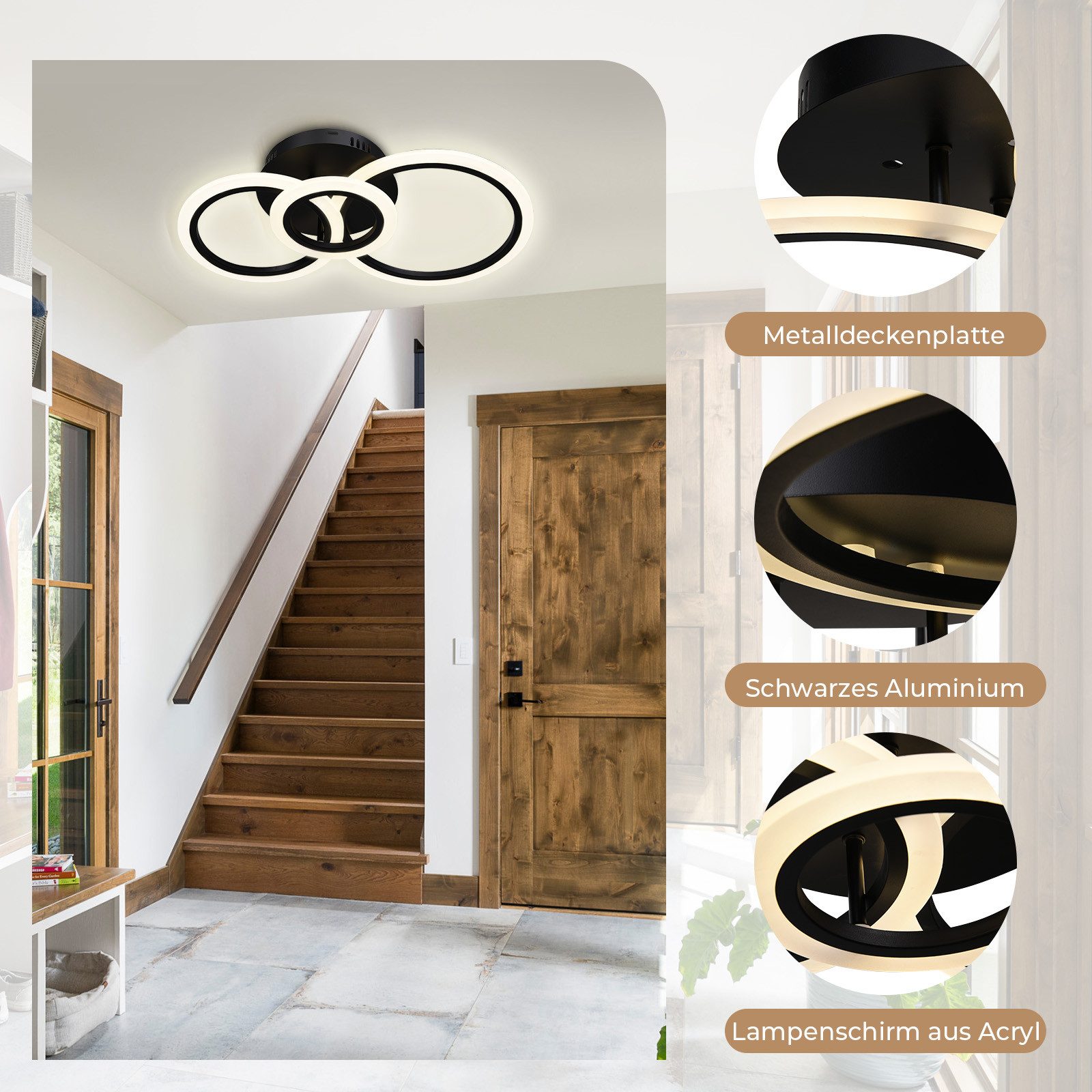 Jibenhome Deckenleuchte LED Deckenlampen Schwarz Dimmbar mit Fernbedienung, günstig online kaufen