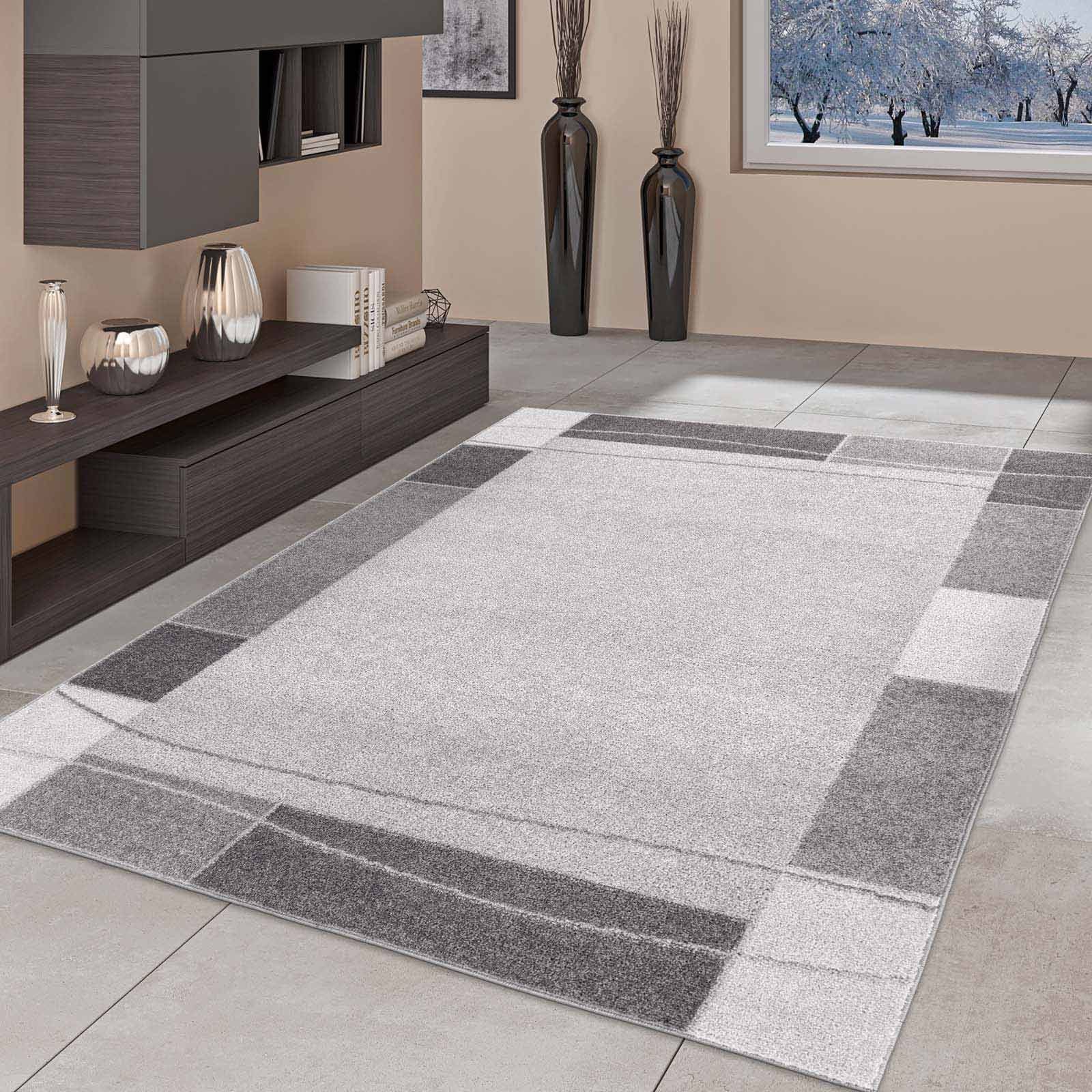 Teppich Moderner Teppich Aragon 54 Bordüre, TaraCarpet, rechteckig, Höhe: 13 mm, Designer Bordüre grau Wohnzimmer Schlafzimmer Esszimmer 200X280 cm