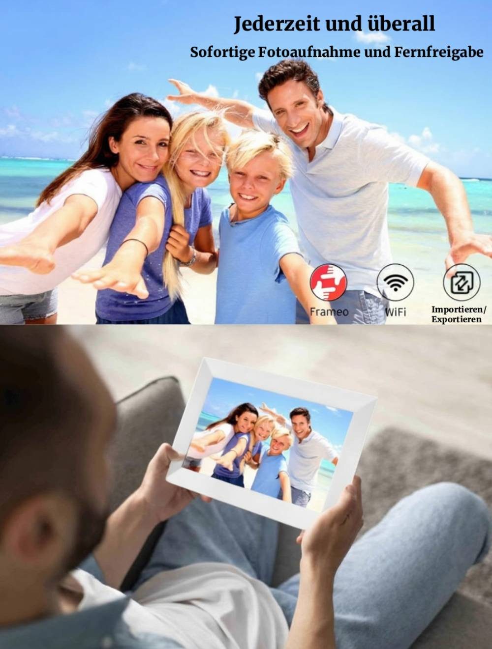 BBG Digitaler Bilderrahmen 10,1 Zoll WLAN mit Touchscreen Digitaler Bilderrahmen (25,65 cm/10.1 ", 1280 × 800 Pixel, 32 GB, IPS HD Display, Frameo App)