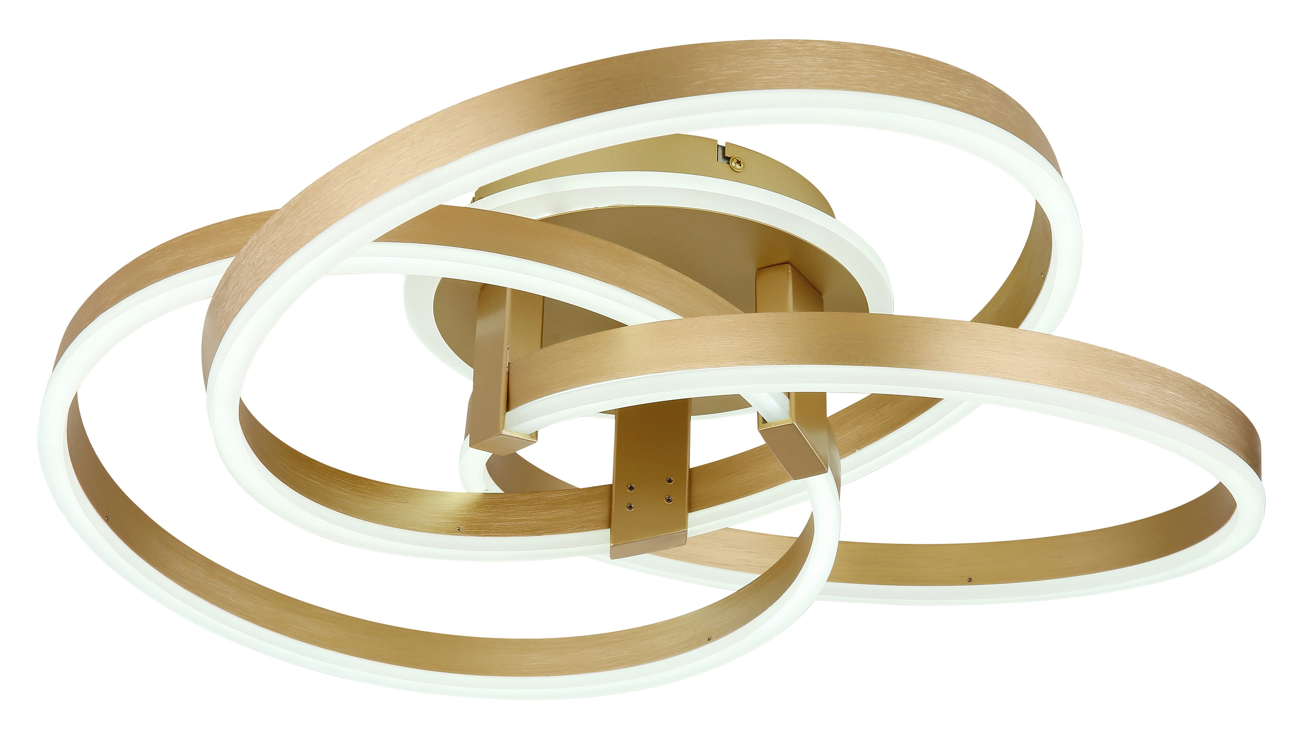 GLOBO LIGHTING Deckenleuchte HERWIG, LED fest integriert, Deckenleuchte Gold, Acryl opal, dimmbar, Fernbedienung, LED 56W