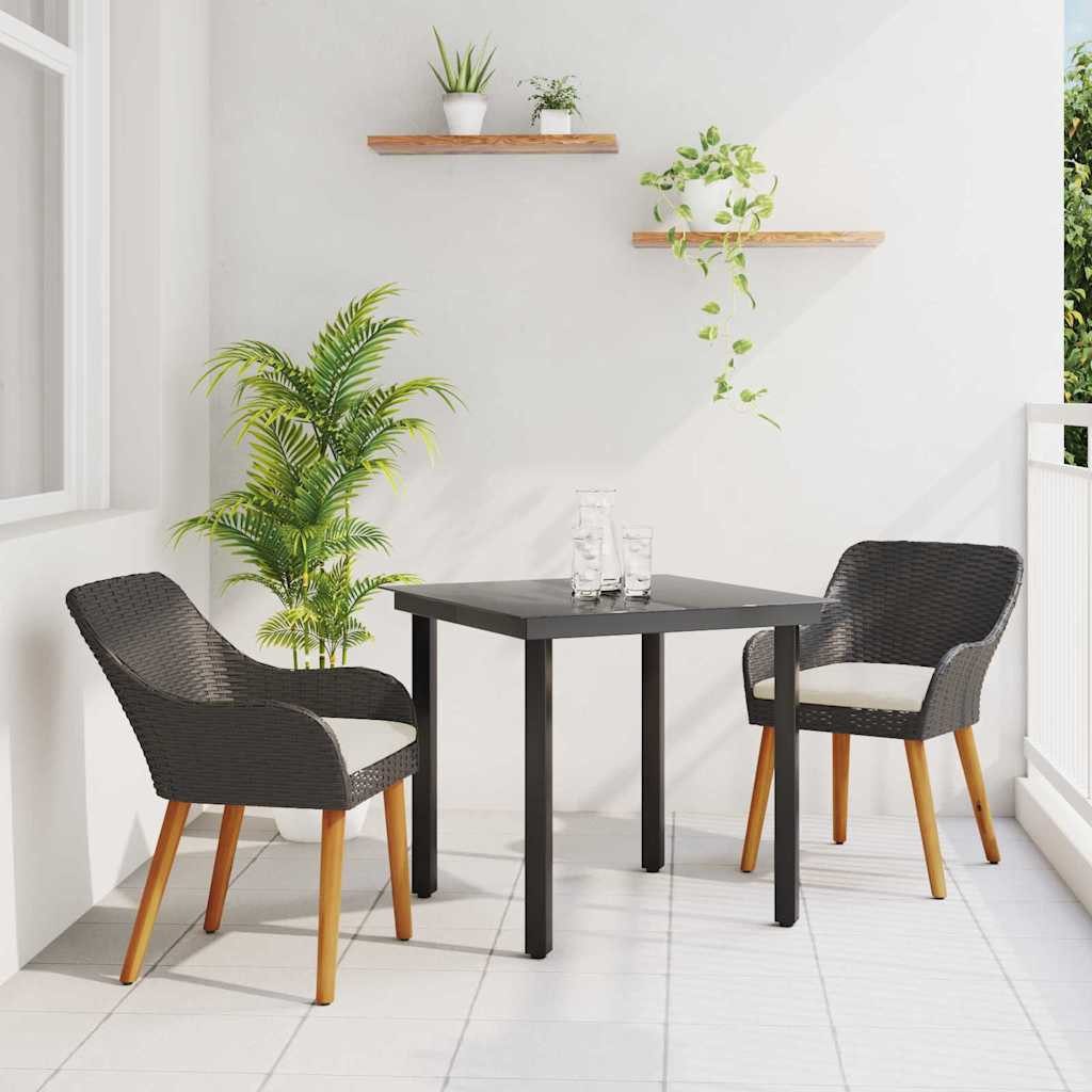 Garten-Essgruppe Garten-Esszimmer-Set Poly-Rattan Schwarz 80x80x74 cm Tisch, 2 Stühle