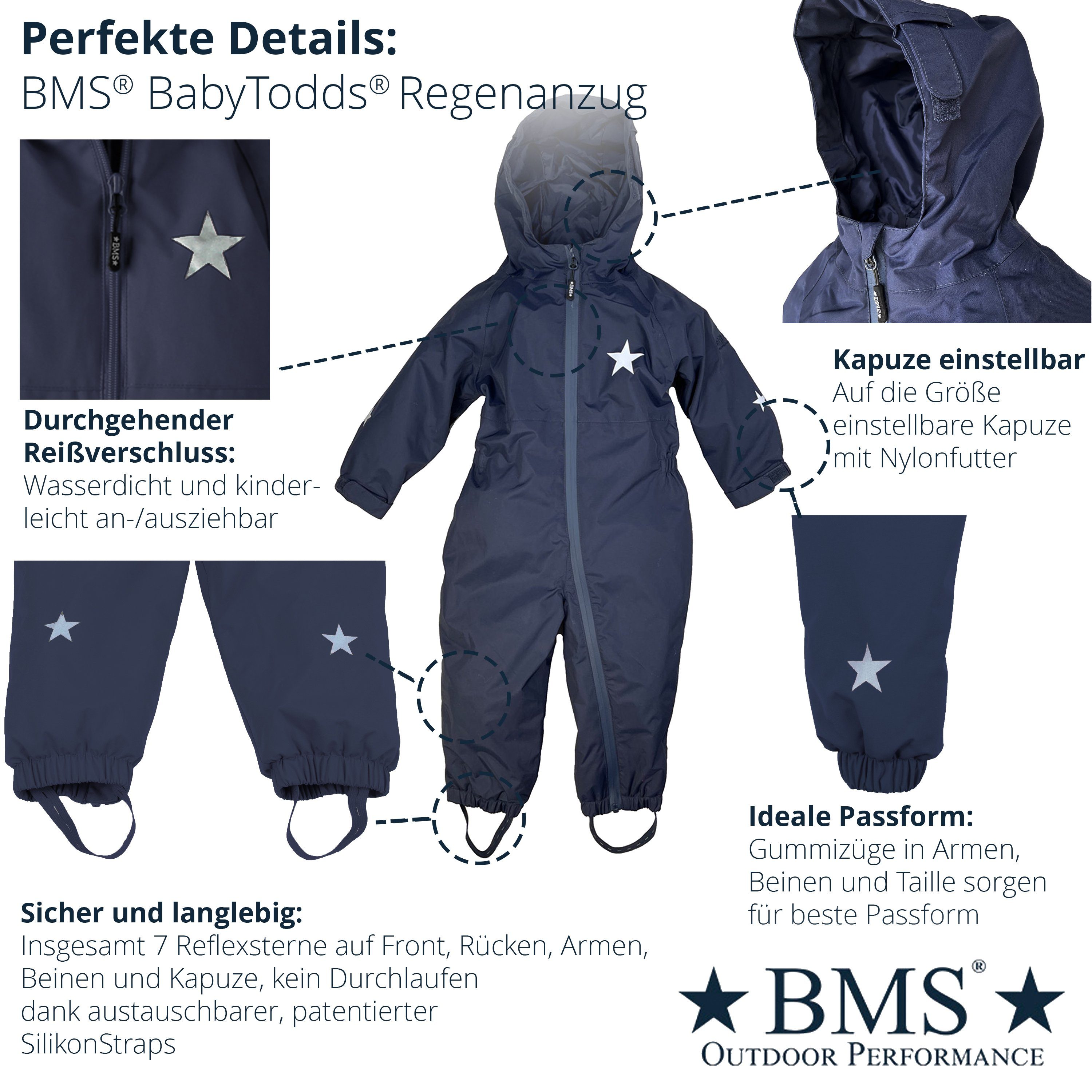 Design BMS Regenoverall - Regenanzug praktischen wasserdicht 100% PFC Kinder im frei für atmungsaktiv & marine