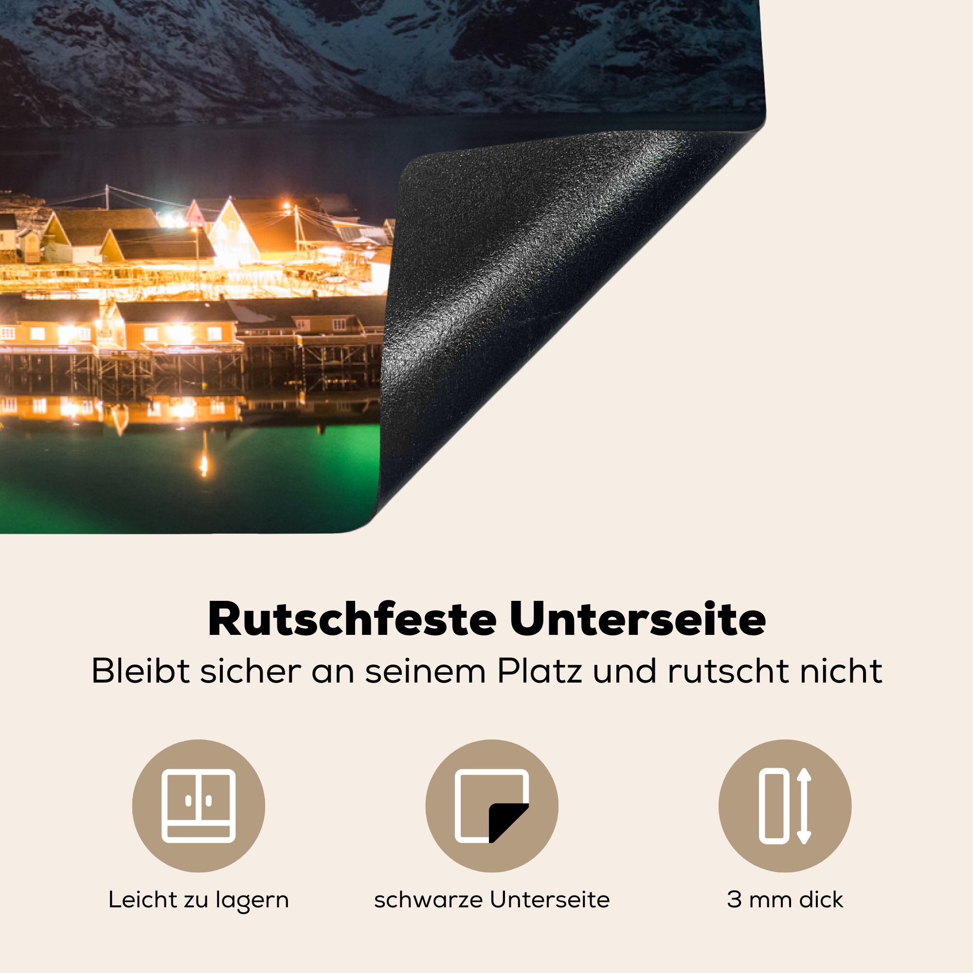 Norwegen, 81x52 (1 Schutz den Das Ceranfeldabdeckung tlg), Lofoten, cm, küche, Vinyl, die MuchoWow Herdblende-/Abdeckplatte für Nordlicht über Induktionskochfeld