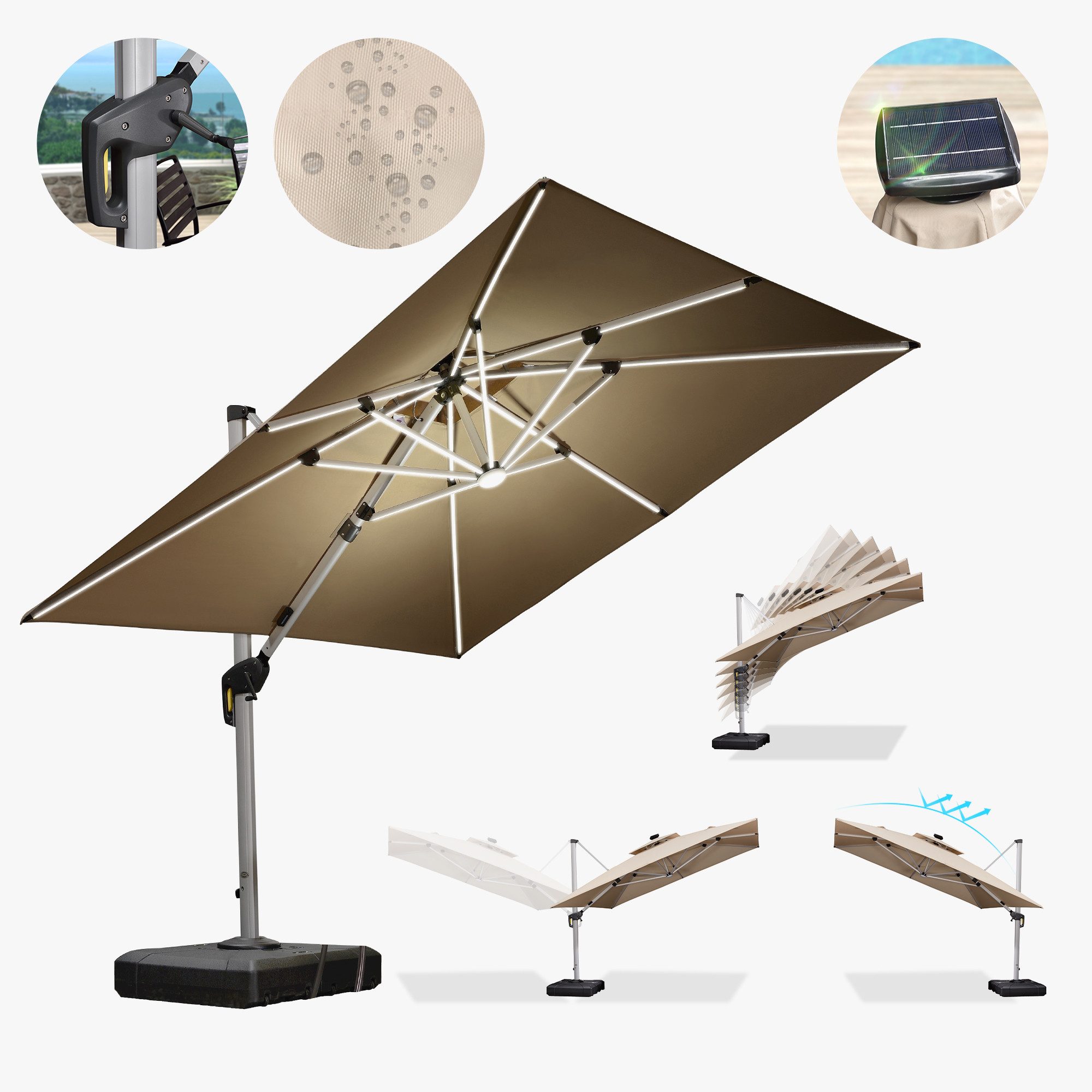 PURPLE LEAF Sonnenschirm Quadratischer Außenbereich Ampelschirm, Gartenschirm mit Solar LED, LxB: 270,00x270,00 cm, 360°Rotation, Sonnenschutz UV50+, für Garten, Terrasse, Pool