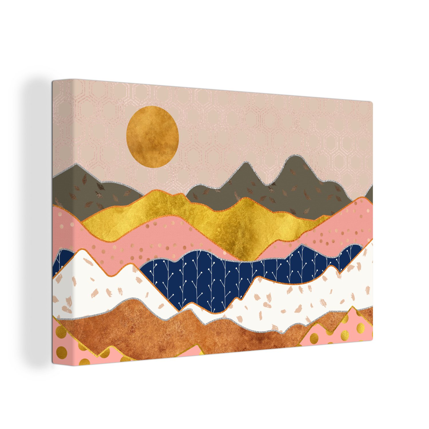 OneMillionCanvasses® Leinwandbild Muster - Gold - Pastell, (1 St), Wandbild Leinwandbilder, Aufhängefertig, Wanddeko, 30x20 cm