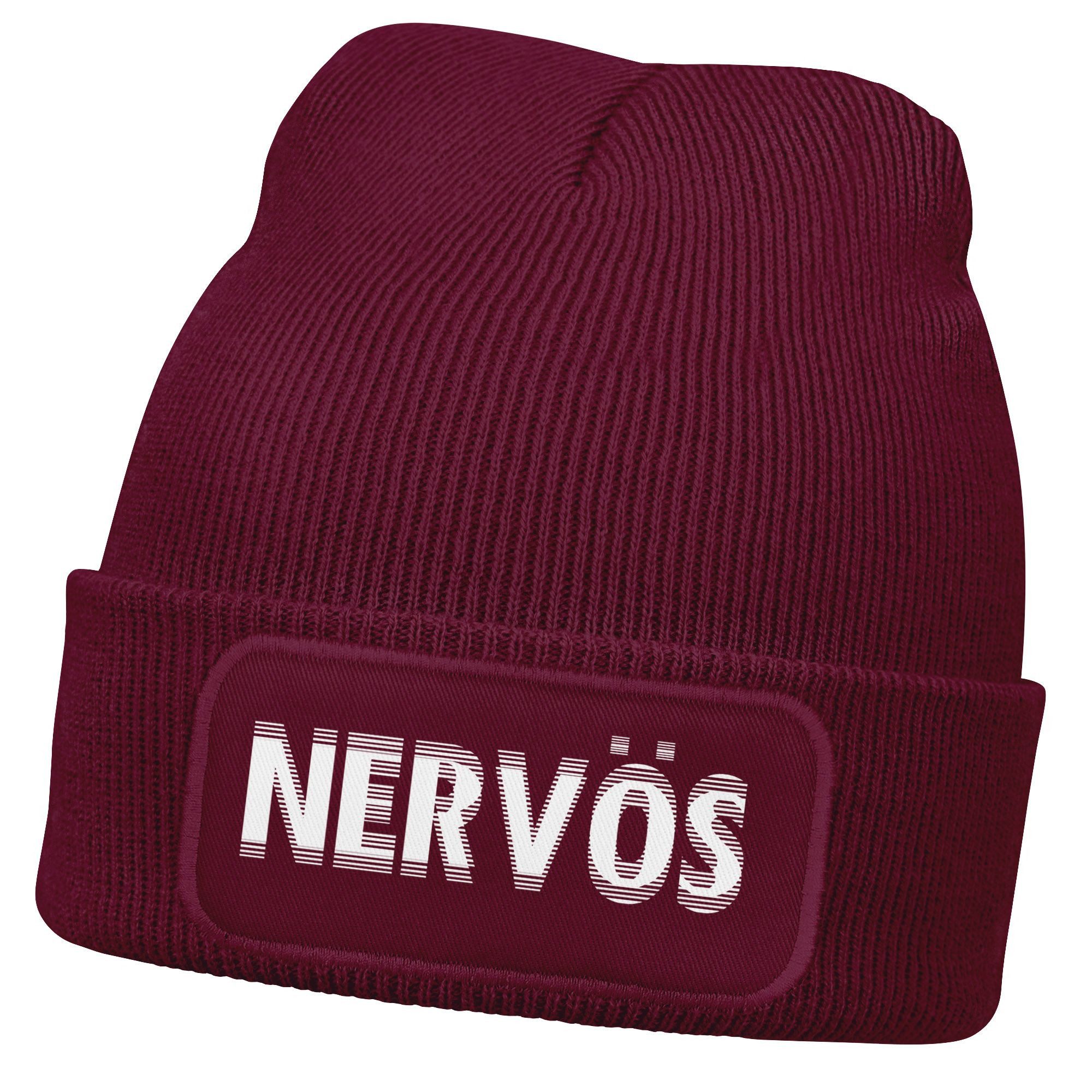 Beanie Herren Beanie mit Patch Strickmütze mit Spruch Aufdruck Lustig Nervös