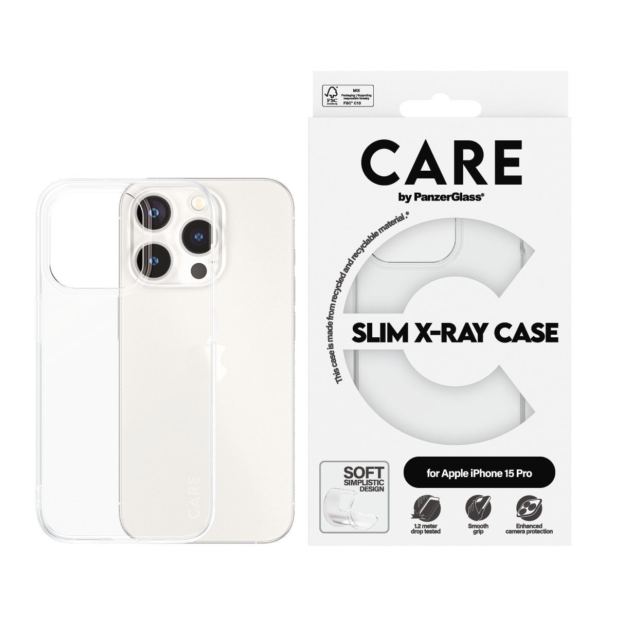 CARE by PanzerGlass Handyhülle Slim X-Ray Case für Apple iPhone 15 Pro Fashion X-Ray Soft, Backcover, Schutzhülle, Handyschutzhülle, Case, Schutzcase, stoßfest