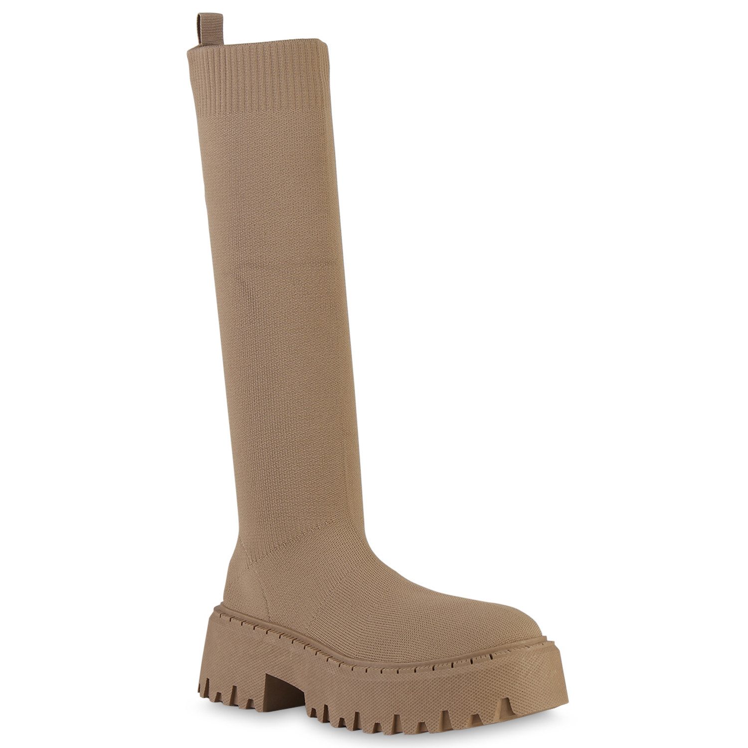 VAN HILL 839550 Plateaustiefel Damen Plateaustiefel Cassia - Trendy Strickstiefel mit Plateau