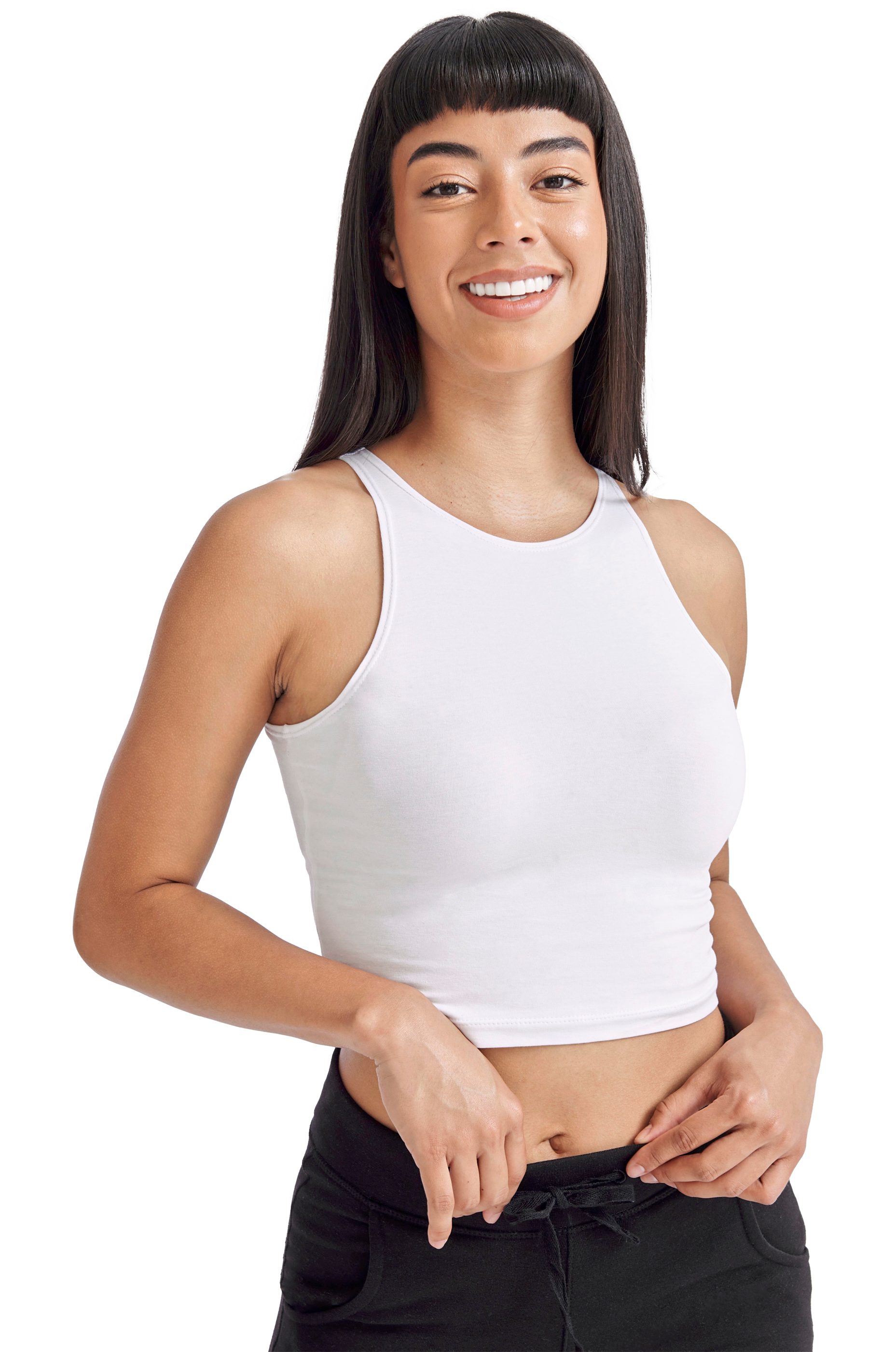 SF Women Crop-Top ärmelloses Damen Crop Top / Cropped Top für Damen u. Mädchen (1-tlg) Racer-Ausschnitt, Gr. XS bis XL, Baumwollmischgewebe