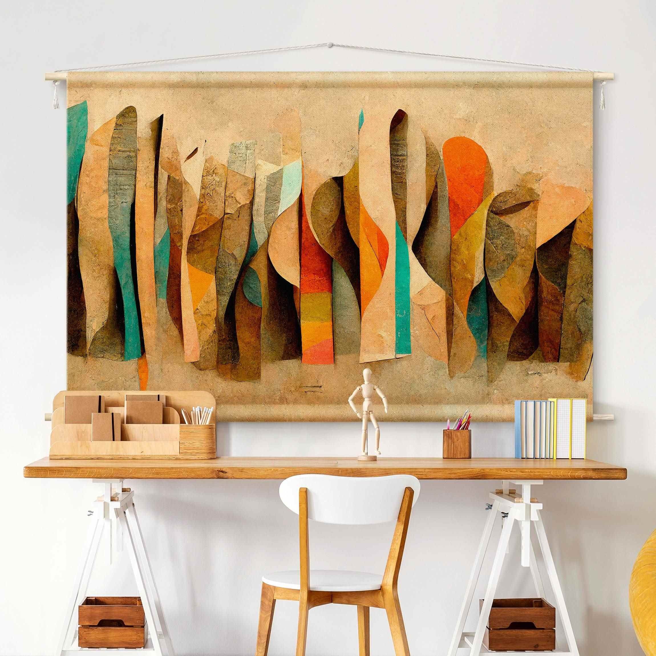 Bilderdepot24 Wandteppich modern Abstrakt Warme Farbstreifen bunt, rechteckig, Höhe: 2.6 mm, großes Wandbild aus Natur-Baumwolle Wandbehang Stoffbild Tuch Wollseil