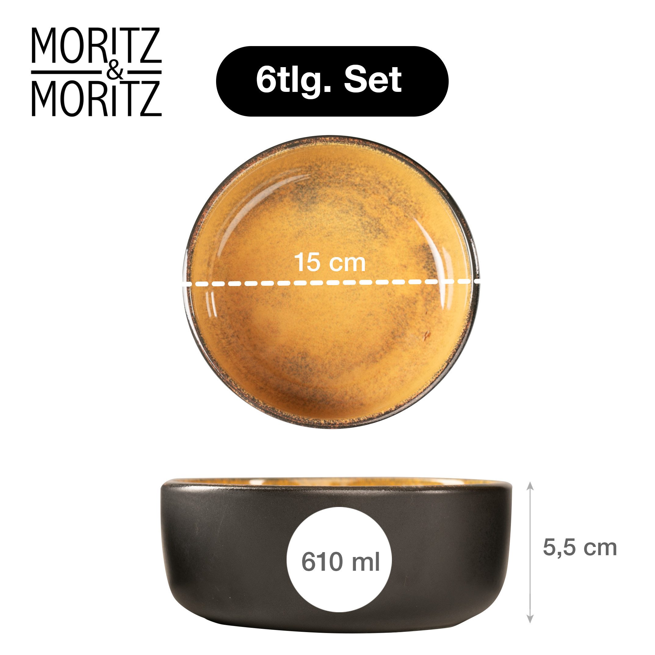 Moritz & Moritz Müslischüssel VIDA Müslibowl für 6 Personen Vintage, Porzellan, (Set, 6-tlg), Stylisches Schalen Set
