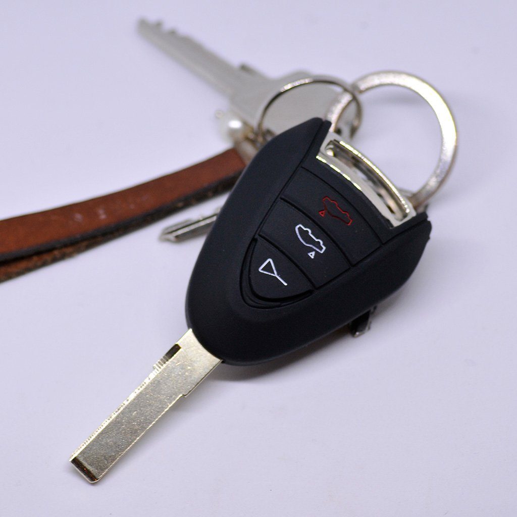 mt-key Schlüsseltasche Autoschlüssel Softcase Silikon Schutzhülle Schwarz, für Porsche 911 997 987 Boxster Cayman Funkschlüssel 3 Tasten