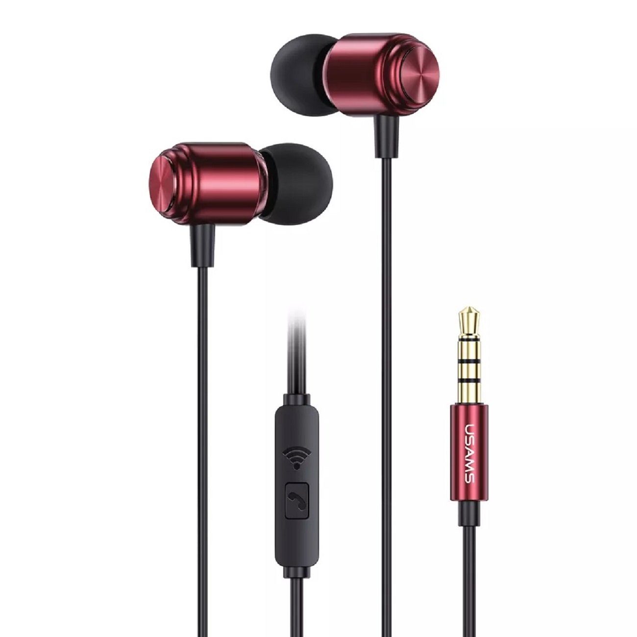 USAMS EP-44 Aux 3,5mm Kopfhörerstecker Bass HiFi Stereo Ohrhörer In-Ear-Kopfhörer (Kabelgebunden, In-Ear-Kopfhörer, intergrierte Steuerung für Anrufe und Musik, mit 3,5mm, 1,2m, Stereo-Kopfhörer) Dunkelrosa