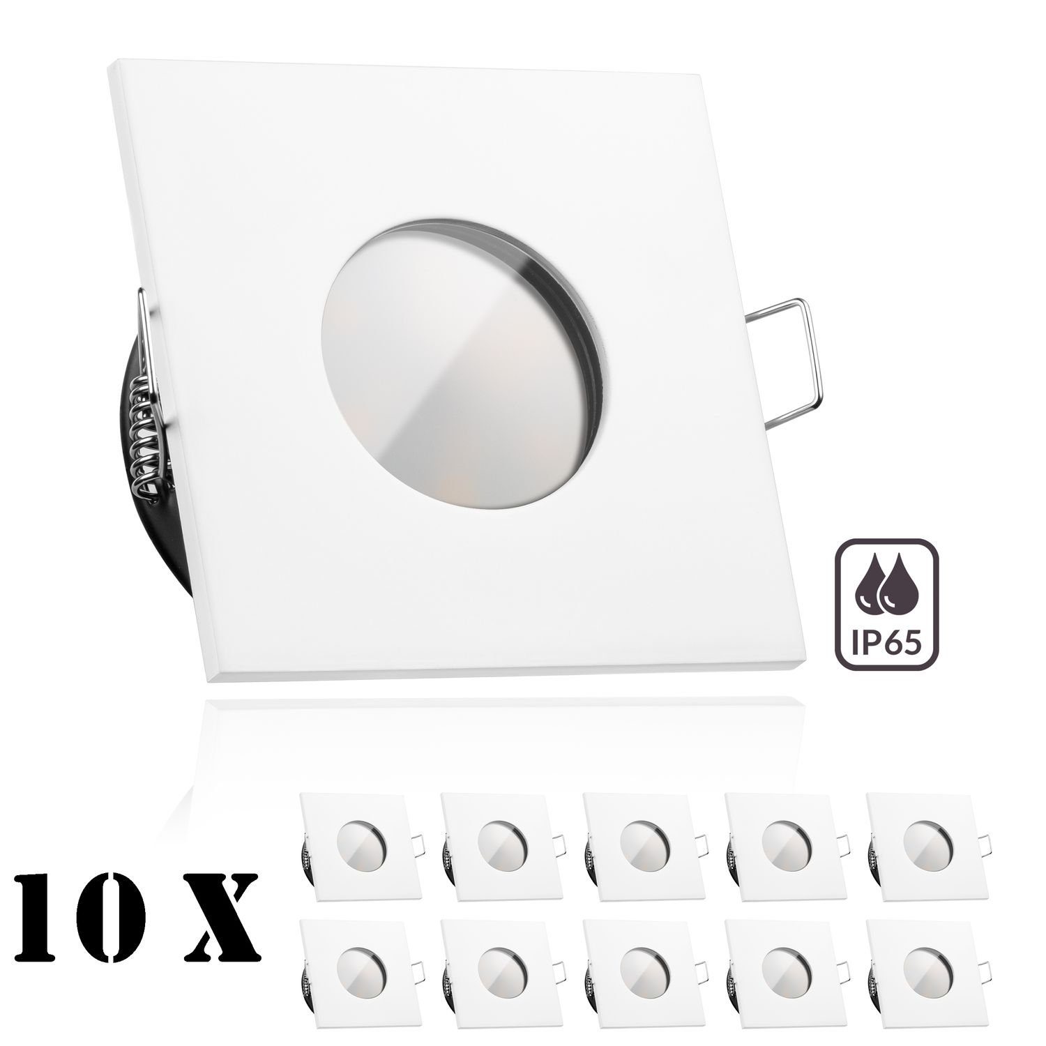 LEDANDO LED Einbaustrahler 10er IP65 LED Einbaustrahler Set Weiß mit LED GU10 Markenstrahler von