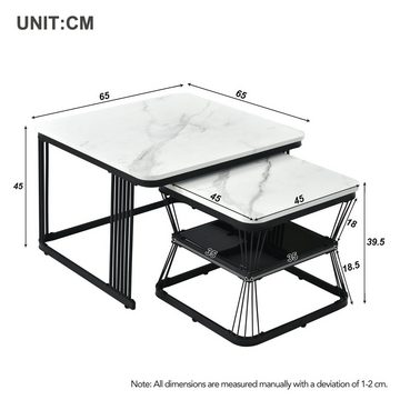 Merax Couchtisch (2er Set), mit Tischplatte in Marmoroptik, Satztisch mit Metallrahmen
