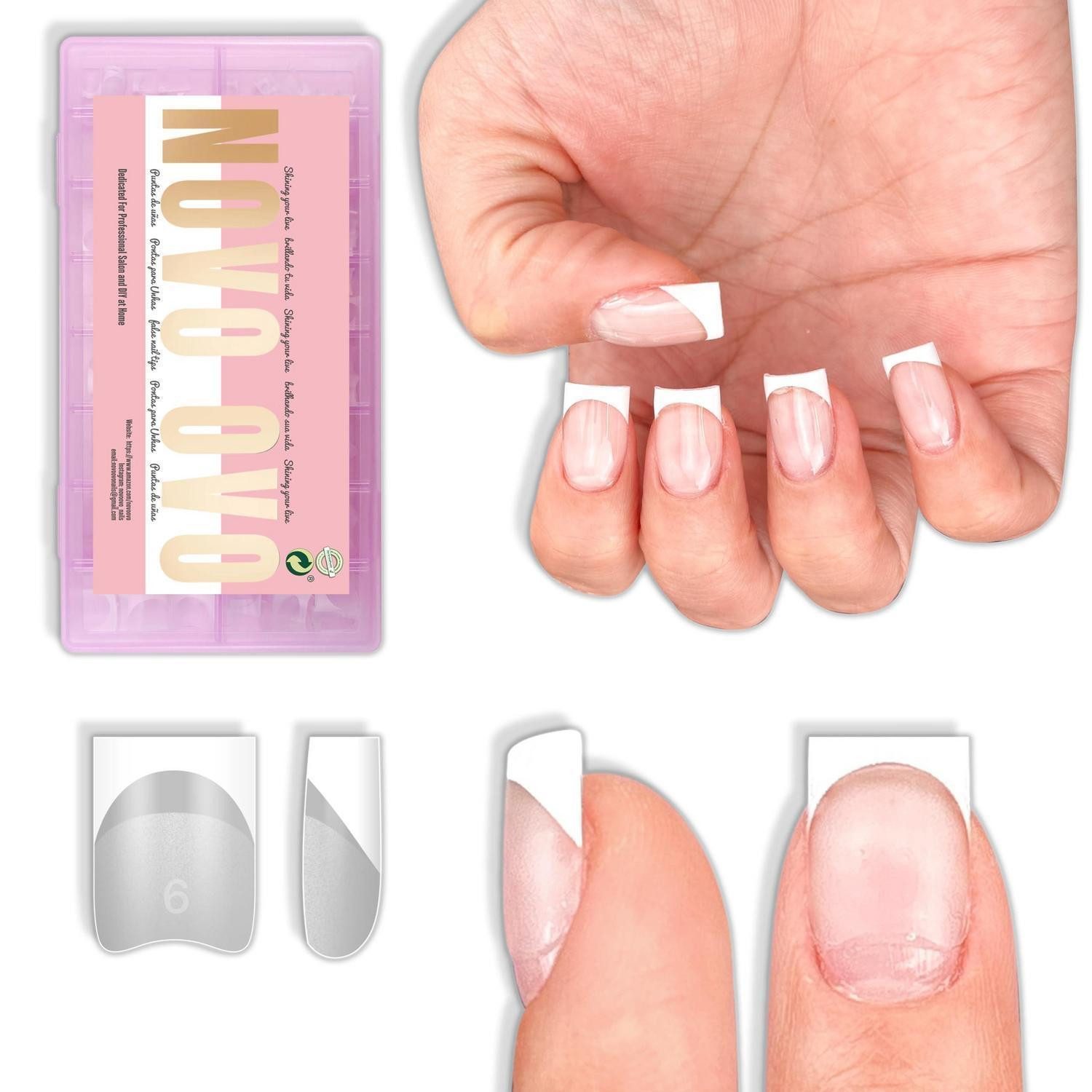 LuxusKollektion Kunstfingernägel Kunstnägel French Tips Eckig 224 Stk