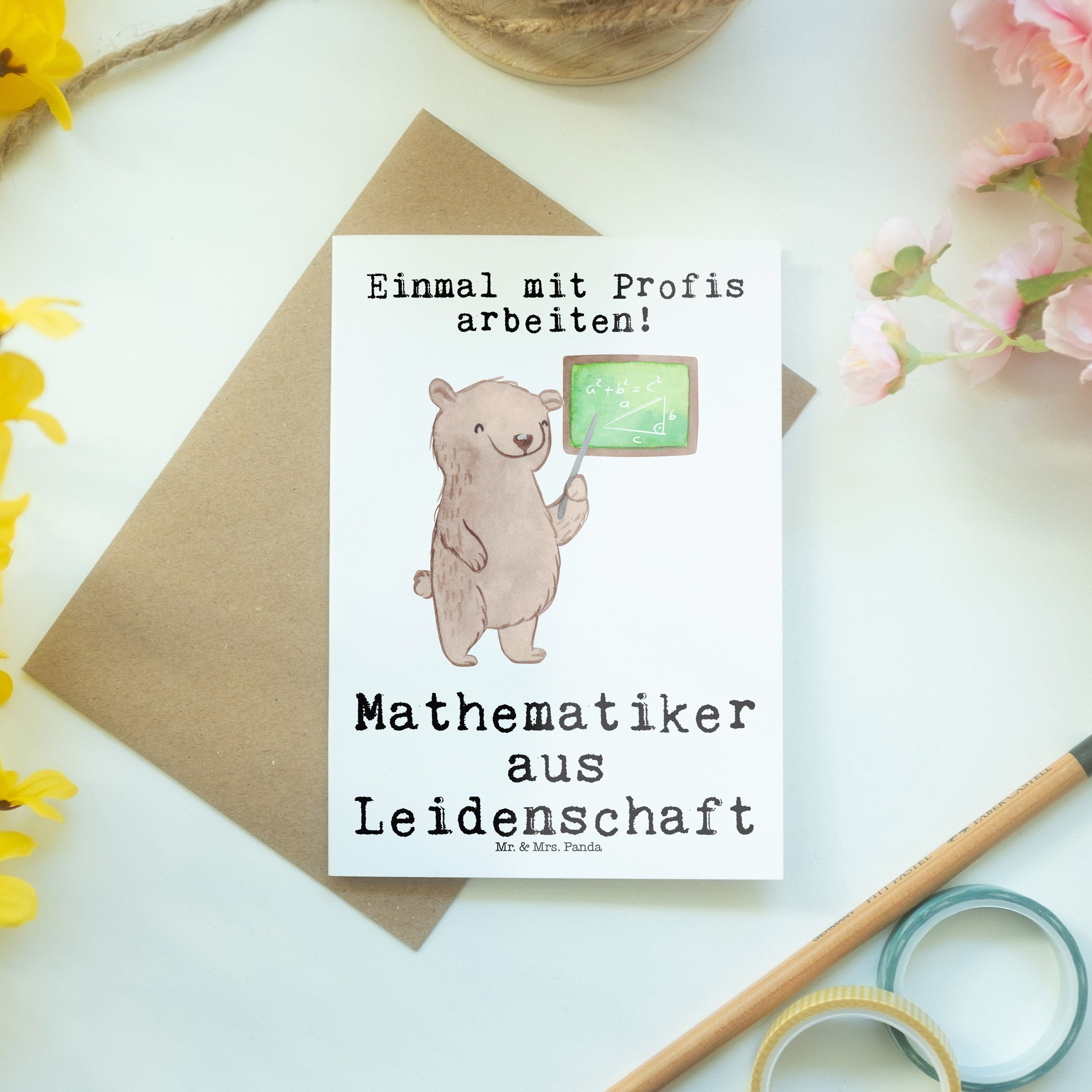 Mrs. Geschenk, Panda Weiß Mathematiker - Mr. Student Leidenschaft - & Klappkarte, aus Grußkarte