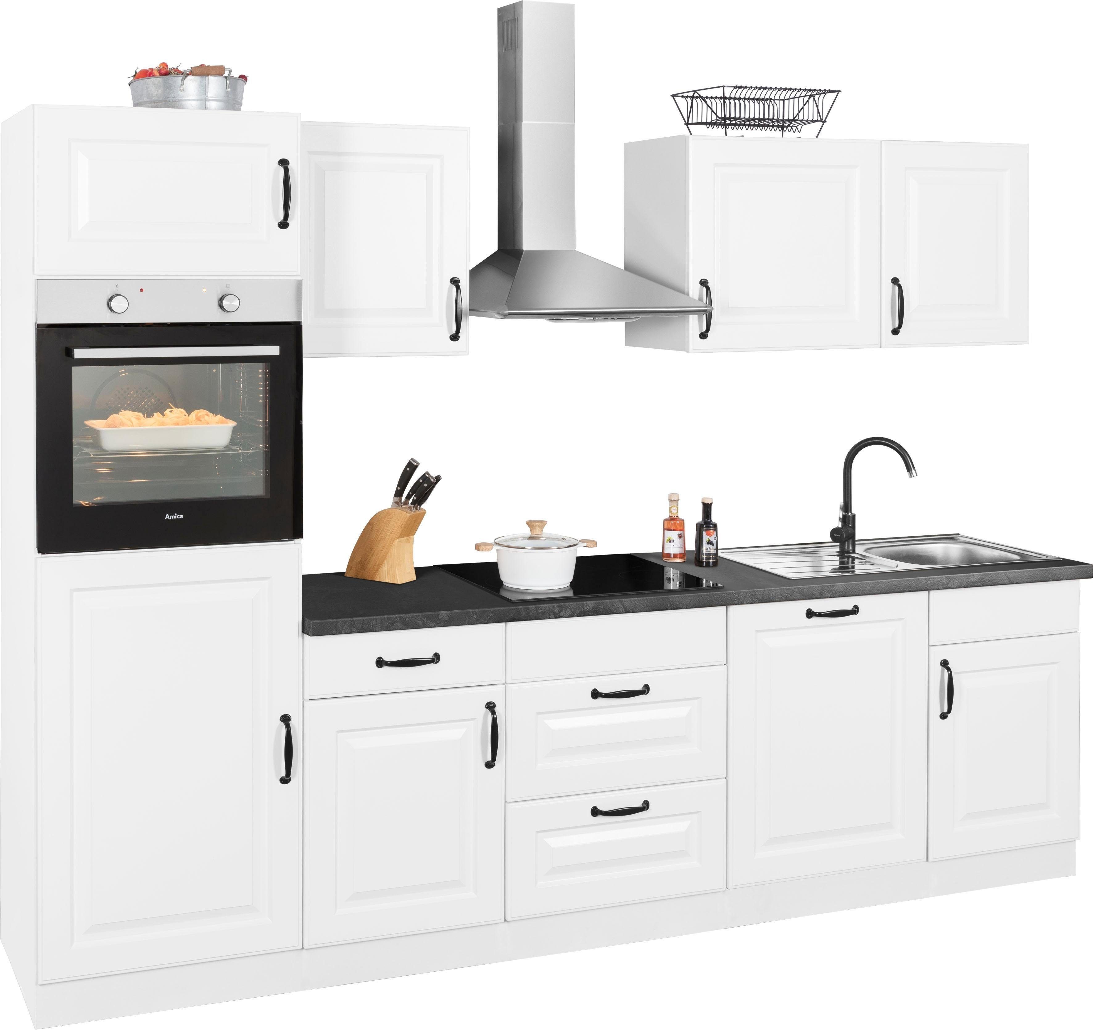 wiho Küchen Küchenzeile Erla, ohne E-Geräte, Breite 280 cm Kassette Weiß/granit schwarz | kassette