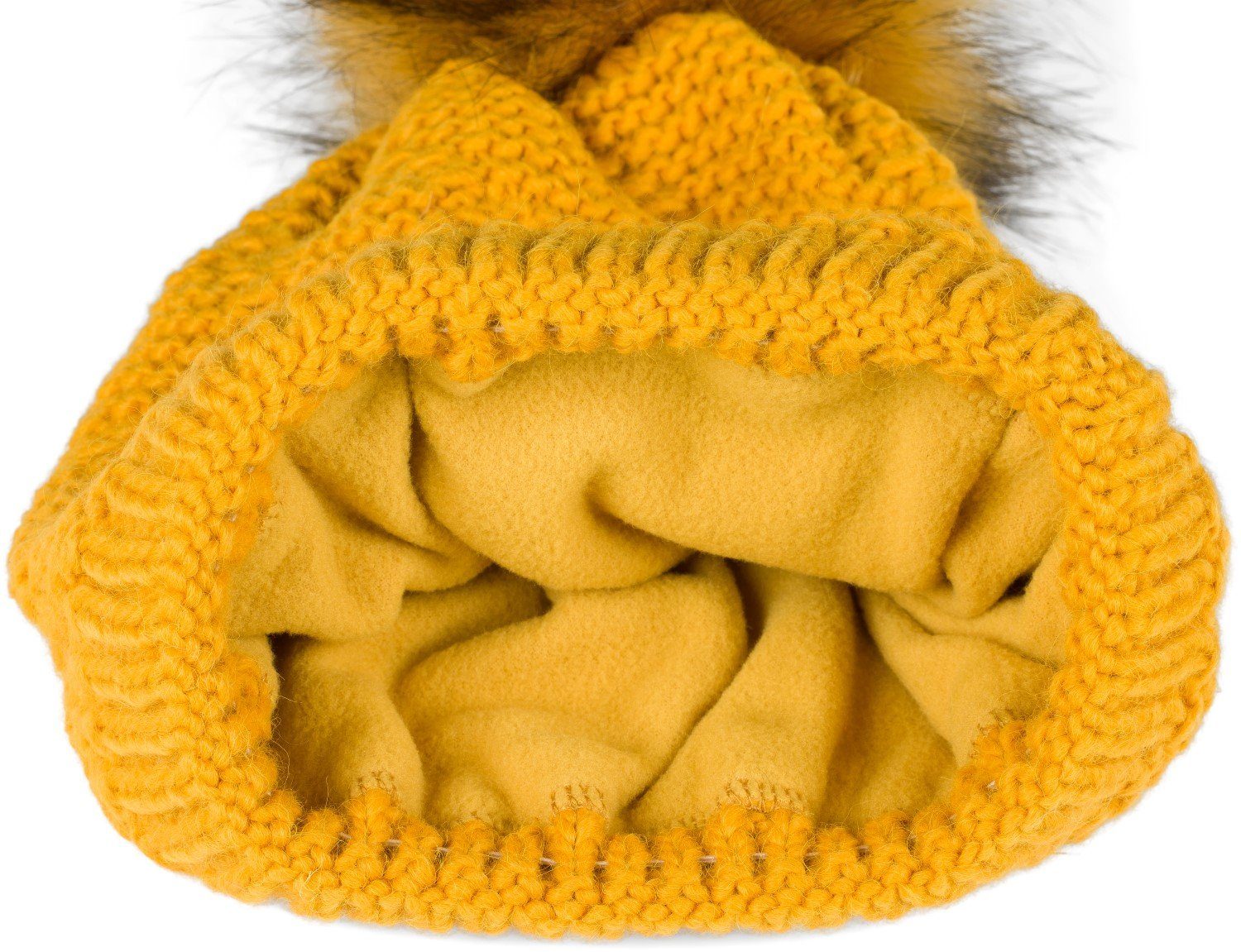 styleBREAKER Bommelmütze Einfarbige Strick Bommelmütze mit Thermo-Fleece (1 günstig online kaufen