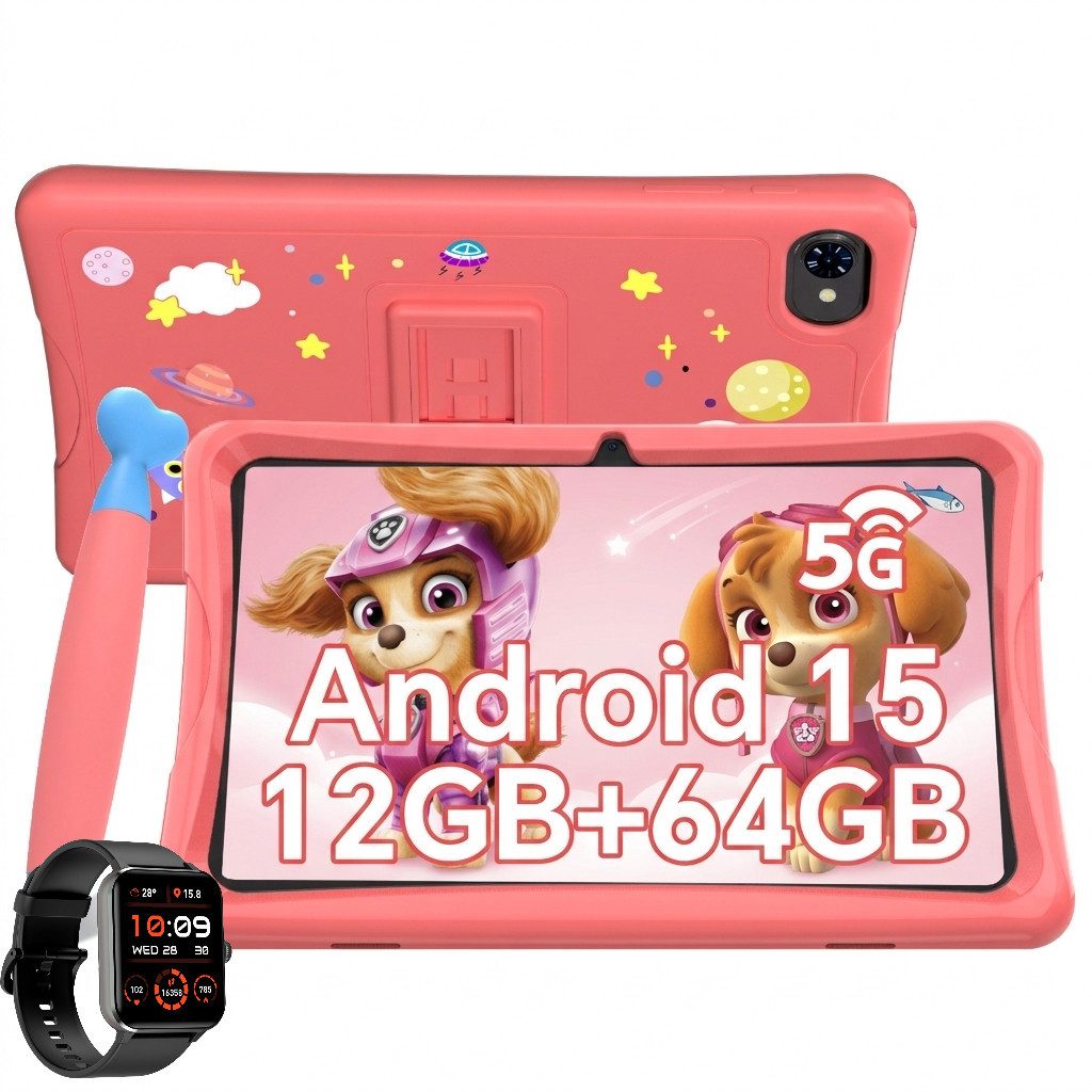 TABWEE 10" Kinder tablet Android15 mit Hülle/Stift/ Smartwatch Tablet (10.1", 64 GB, Android15, Google Kids Space/5G wifi/Android 15/mit Stift/Kinder-Smartwatch)