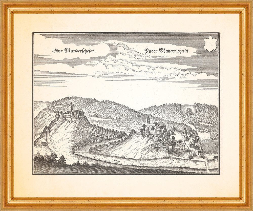 Kunstdruck Manderscheidt Südeifel Lieser Kyll Oberburg Niederburg Stich Merian 03