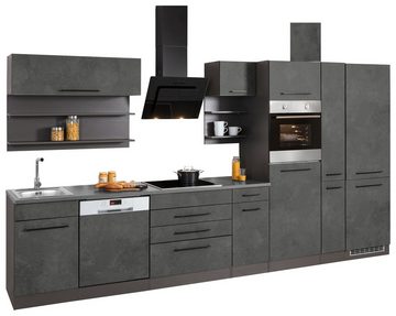 HELD MÖBEL Küchenzeile Tulsa, mit E-Geräten, Breite 380 cm, schwarze Metallgriffe, MDF Fronten
