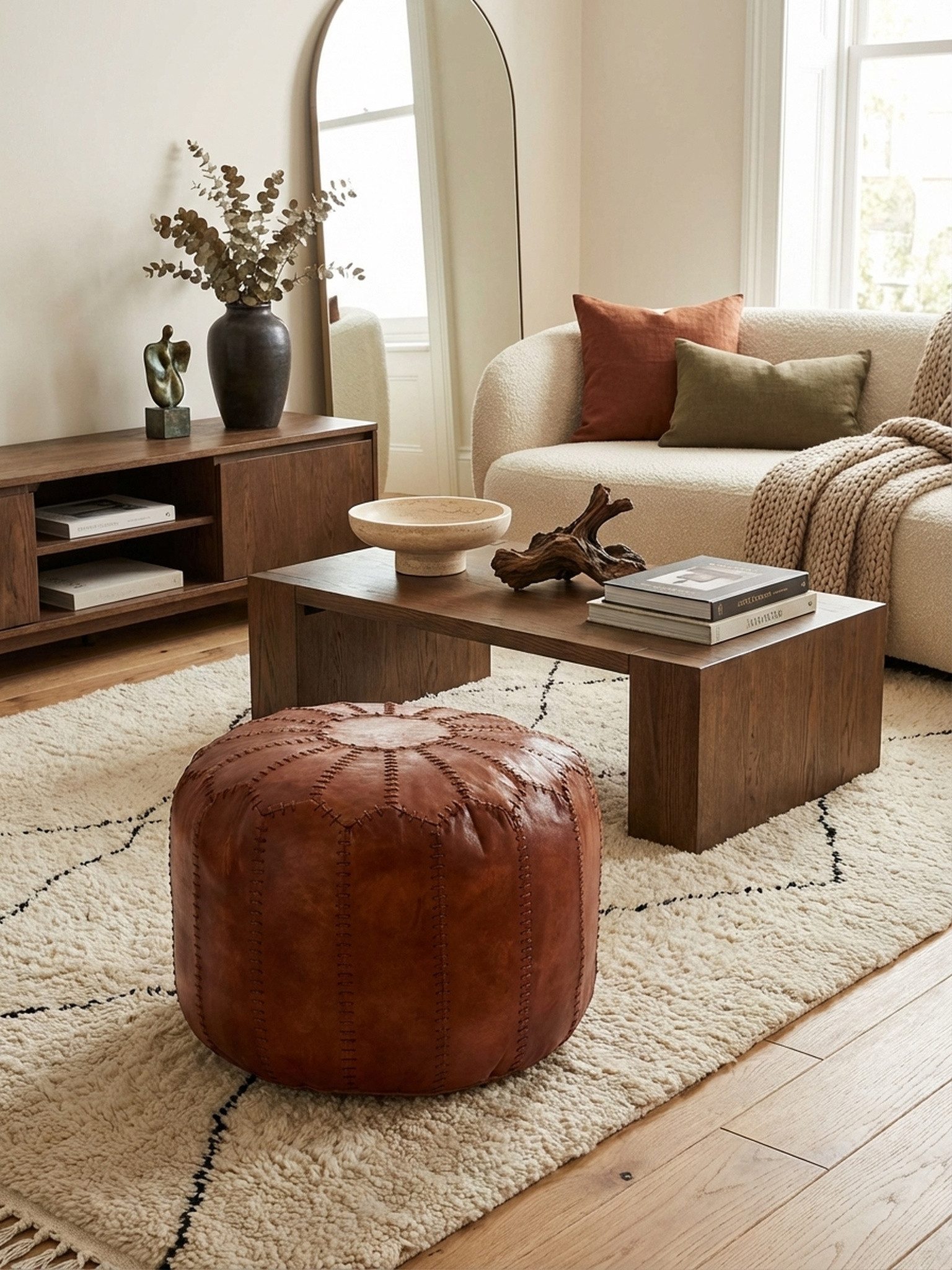 KADIMA DESIGN Sitzhocker Sitzhocker Echtleder Braun 52 x 40 x 52 cm Ottomane Wohnzimmer (Polsterhocker Orient Beinablage Sofa), Design Pouf Hocker Orientalisch