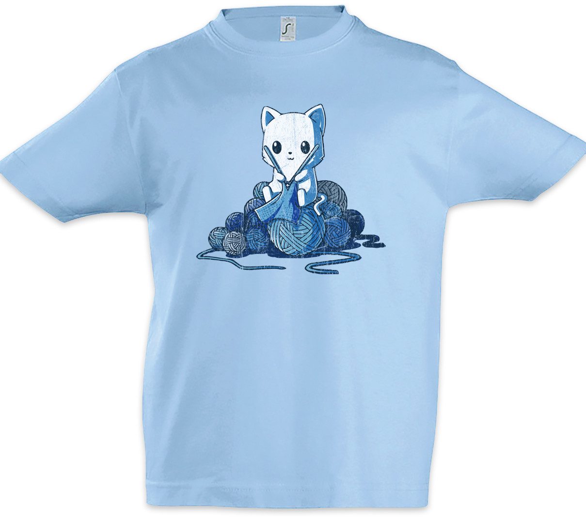 Print-Shirt Knitting Cat Kinder T-Shirt Stricken Häkeln Cat Katze Liebe Cats Kitty