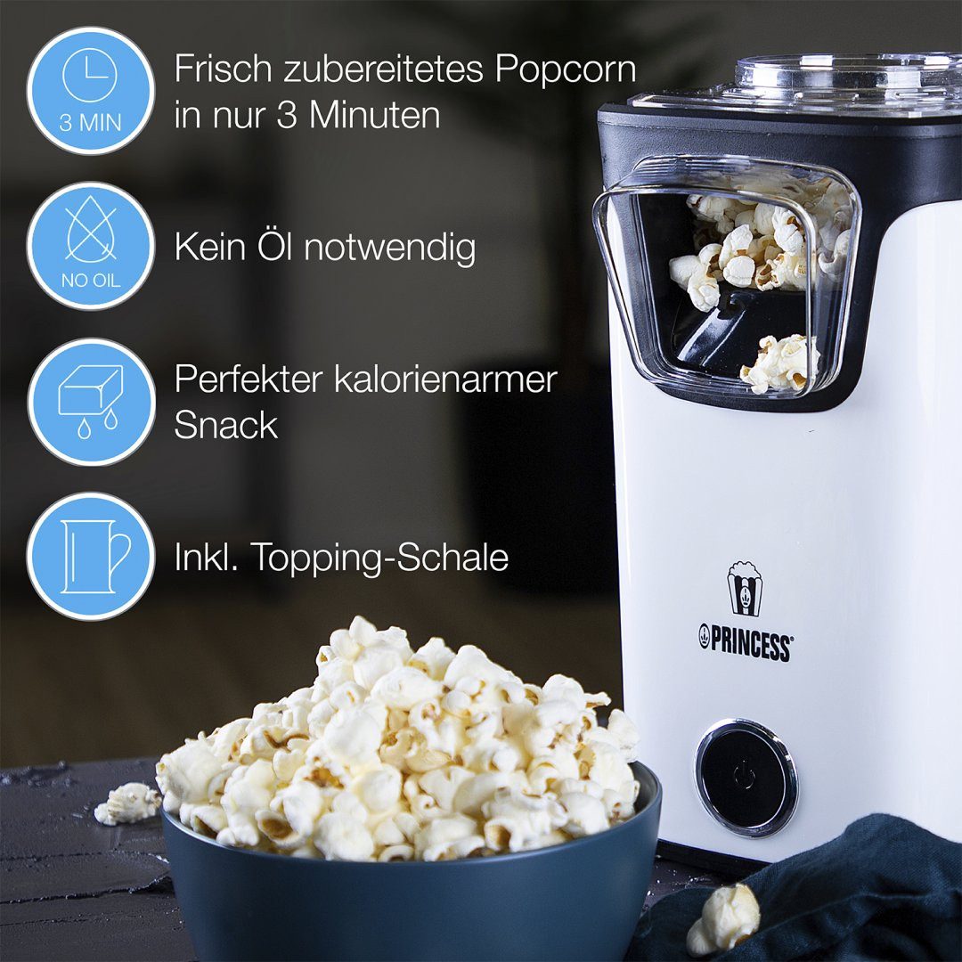PRINCESS Popcornmaschine Princess 292986 Popcorn-Automat – Inklusive Messbecher – Fertig in 3 M, Transparenter Deckel - kein Öl erforderlich