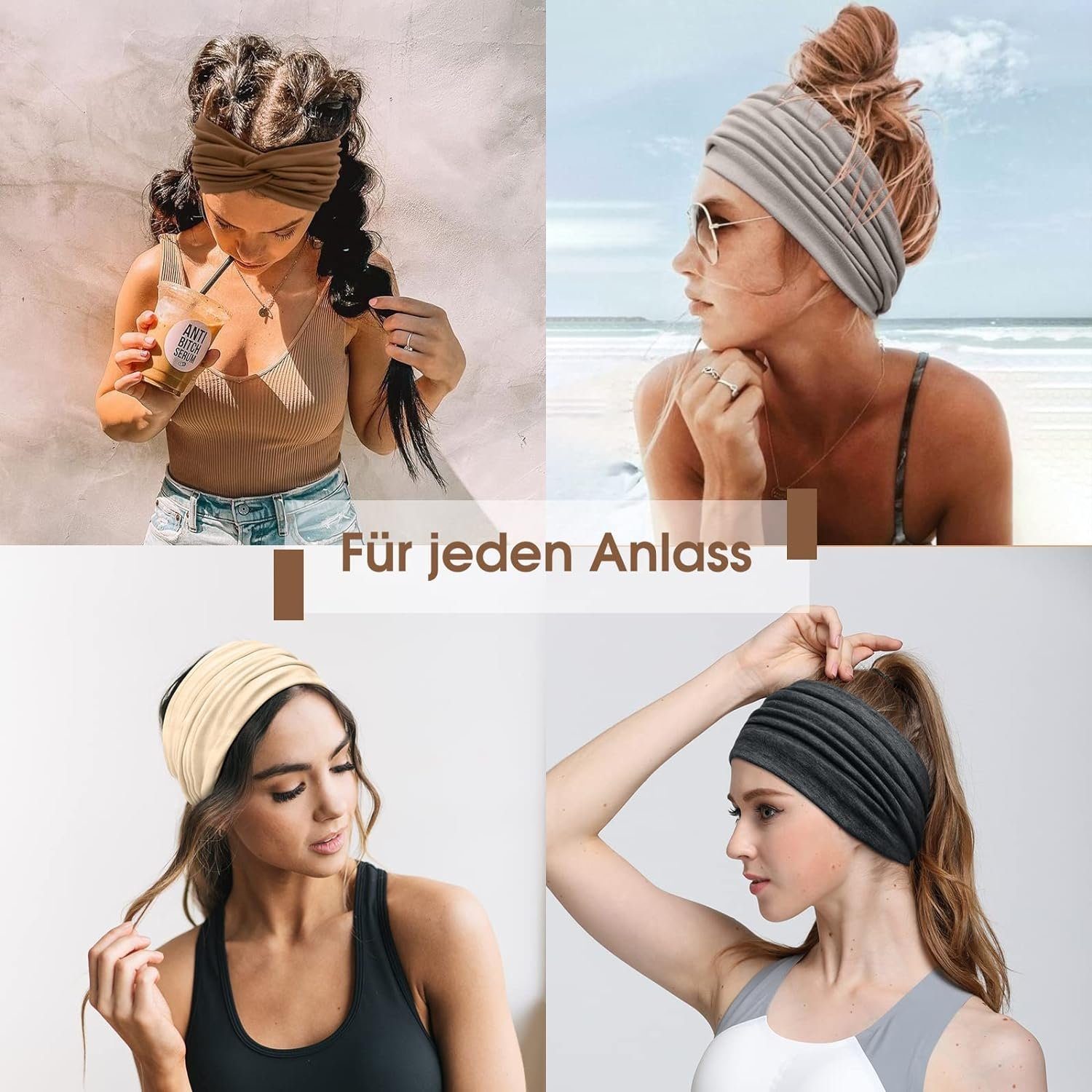 18 Damen Elastische Haarbänder einstellbar 4-tlg., cm Kopfband, Weiche Boho Haarband Haarband Haiaveng