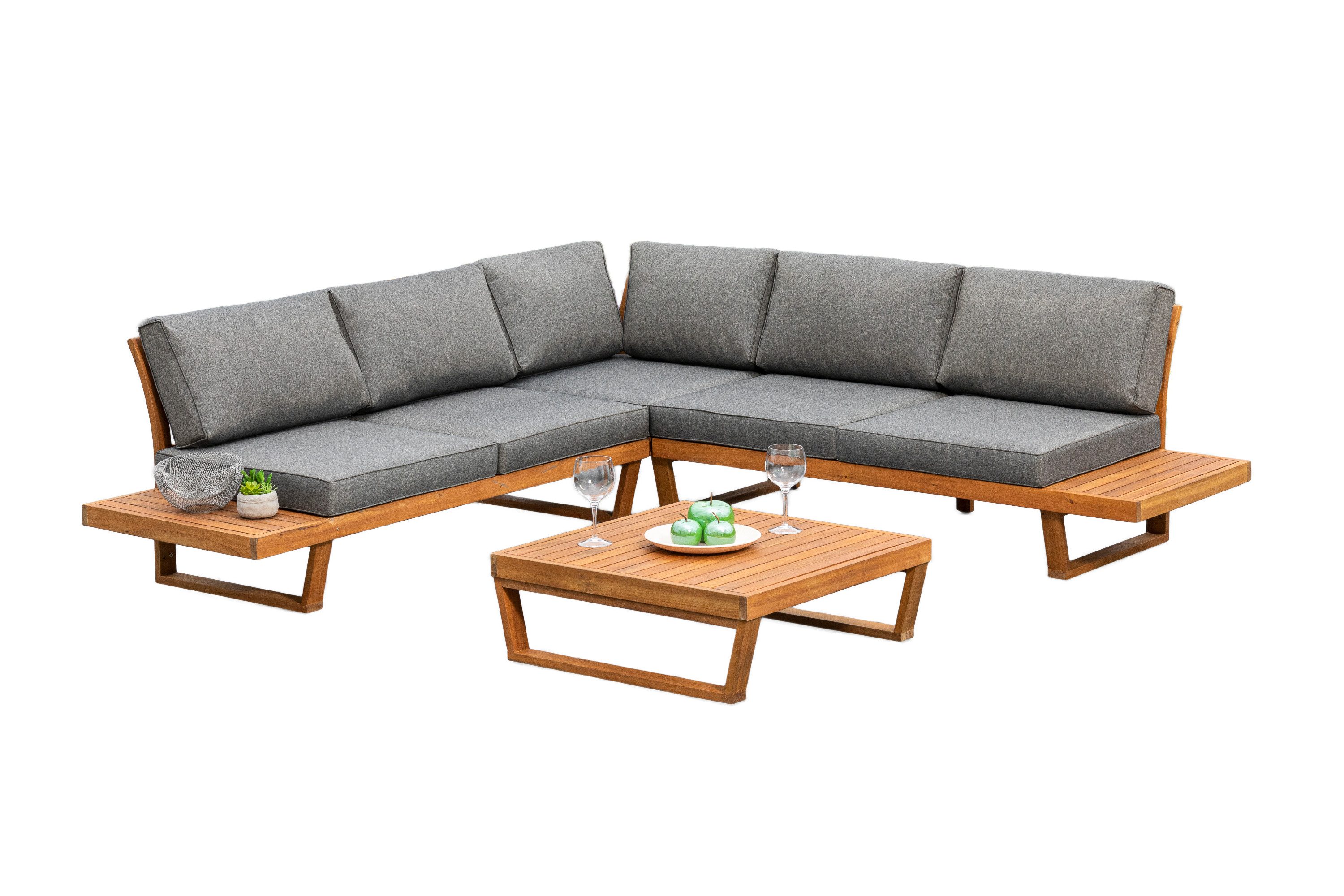 MERXX Garten-Essgruppe Valparaiso Eckset, (1 Eckbank, inkl. Sitz- und Rückenkissen, 1 Tisch), inkl. Auflagen, Seitliche Ablageflächen