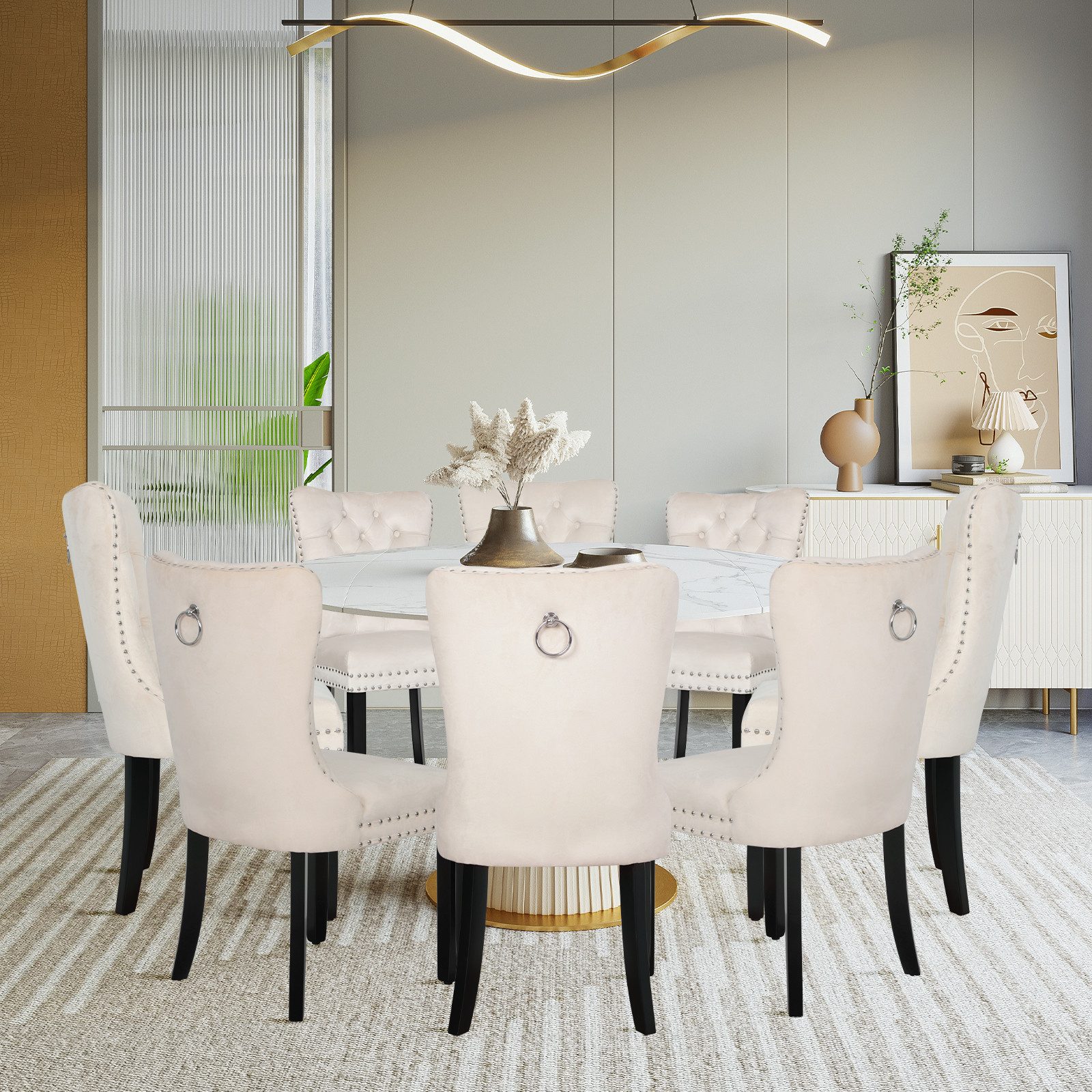 Puluomis Esszimmerstuhl (2/4/6/8 Set Grau/ Schwarz/Beige, 8 St), Samt Stuhl günstig online kaufen