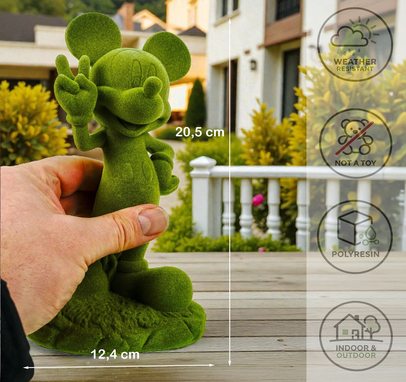 Disney Gartenfigur Mickey Mouse grün beflockt 20,5 cm Offiziell lizenzierte Disney Deko