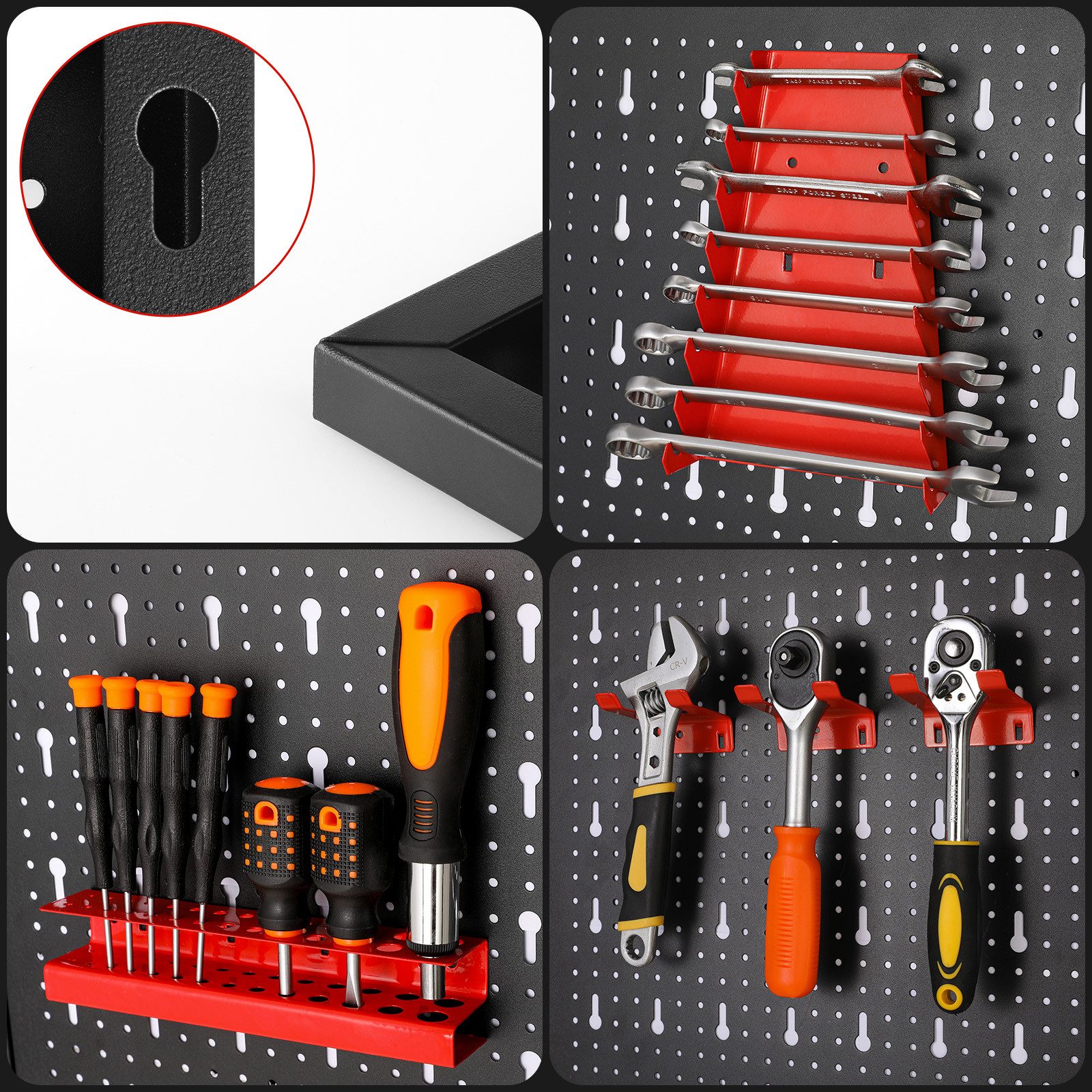 TLGREEN Lochwand Werkzeugwand aus Metall, Dreiteilige Lochwand Werkstatt, 3 Stk., (Erweiterbar Werkzeuglochwand mit 17tlg Haken und Halterungen, Werkzeug Wand f – Bild 4 von 5