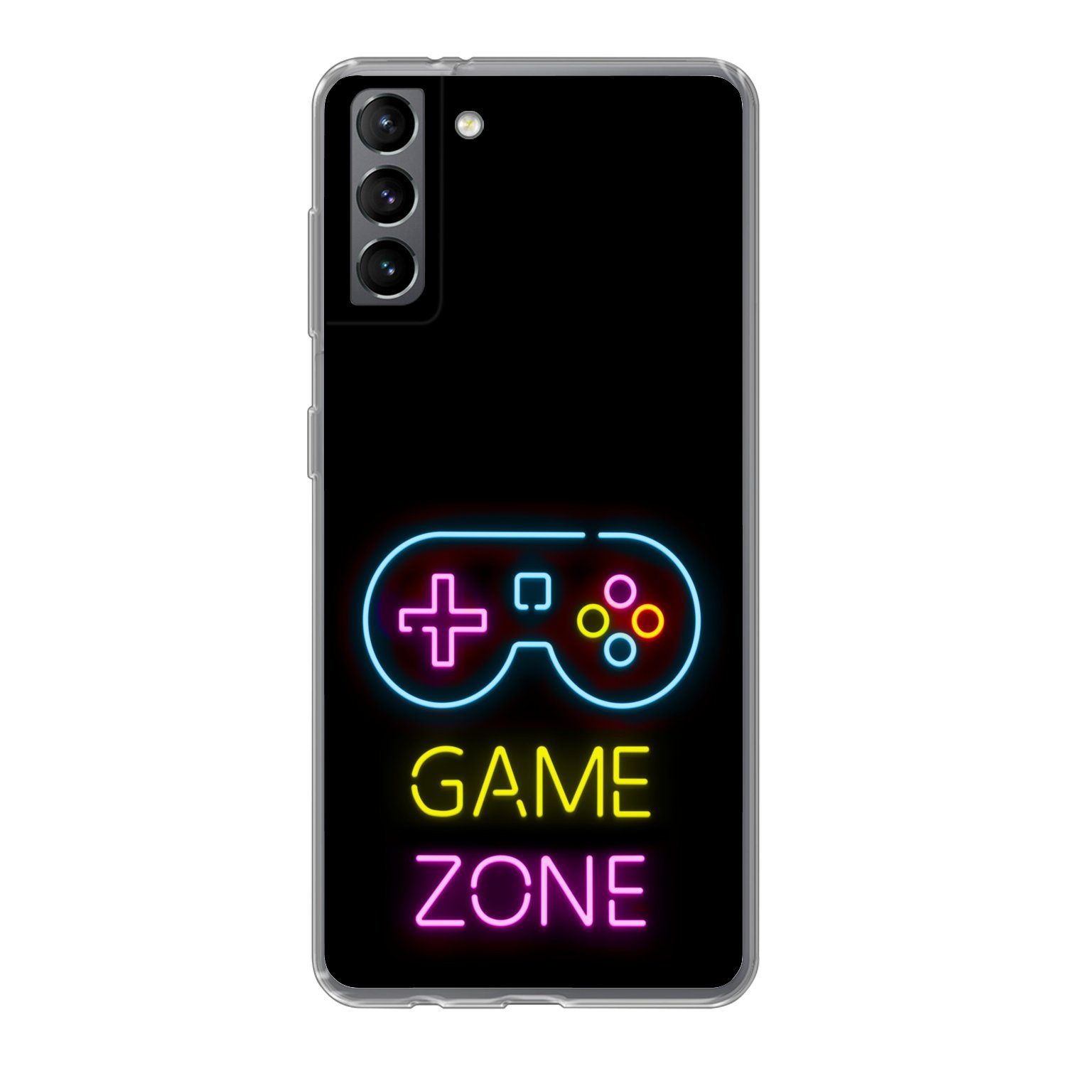 MuchoWow Handyhülle für Samsung Galaxy S21 Plus Controller - Spiel - Neon - Schwarz - Zita, Phone Case, Silikon, Schutzhülle Dünn