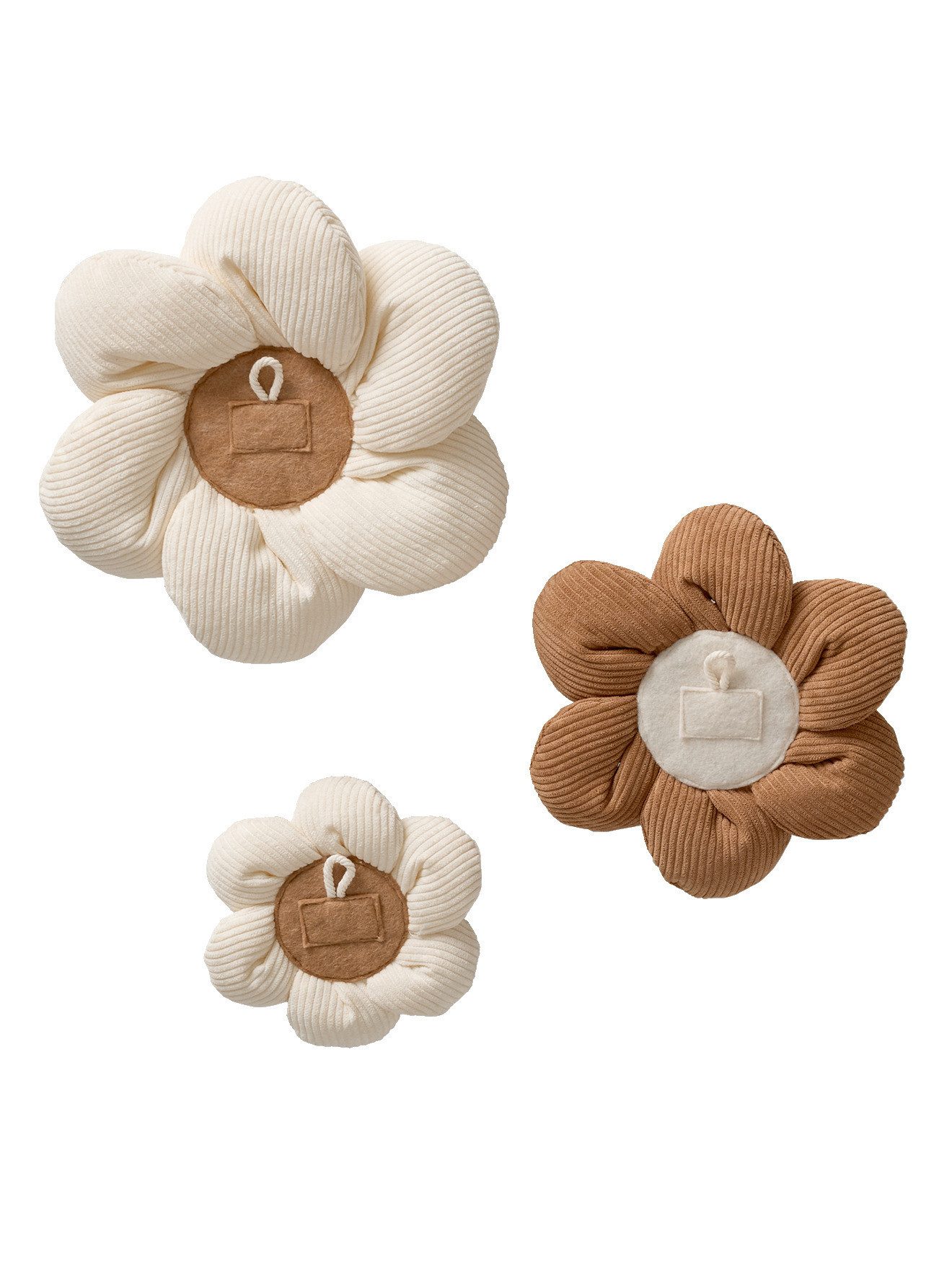 vertbaudet Wanddekoobjekt 3er-Set Samtblumen, beige, 3er-Set, zum Aufhängen oder Aufstellen