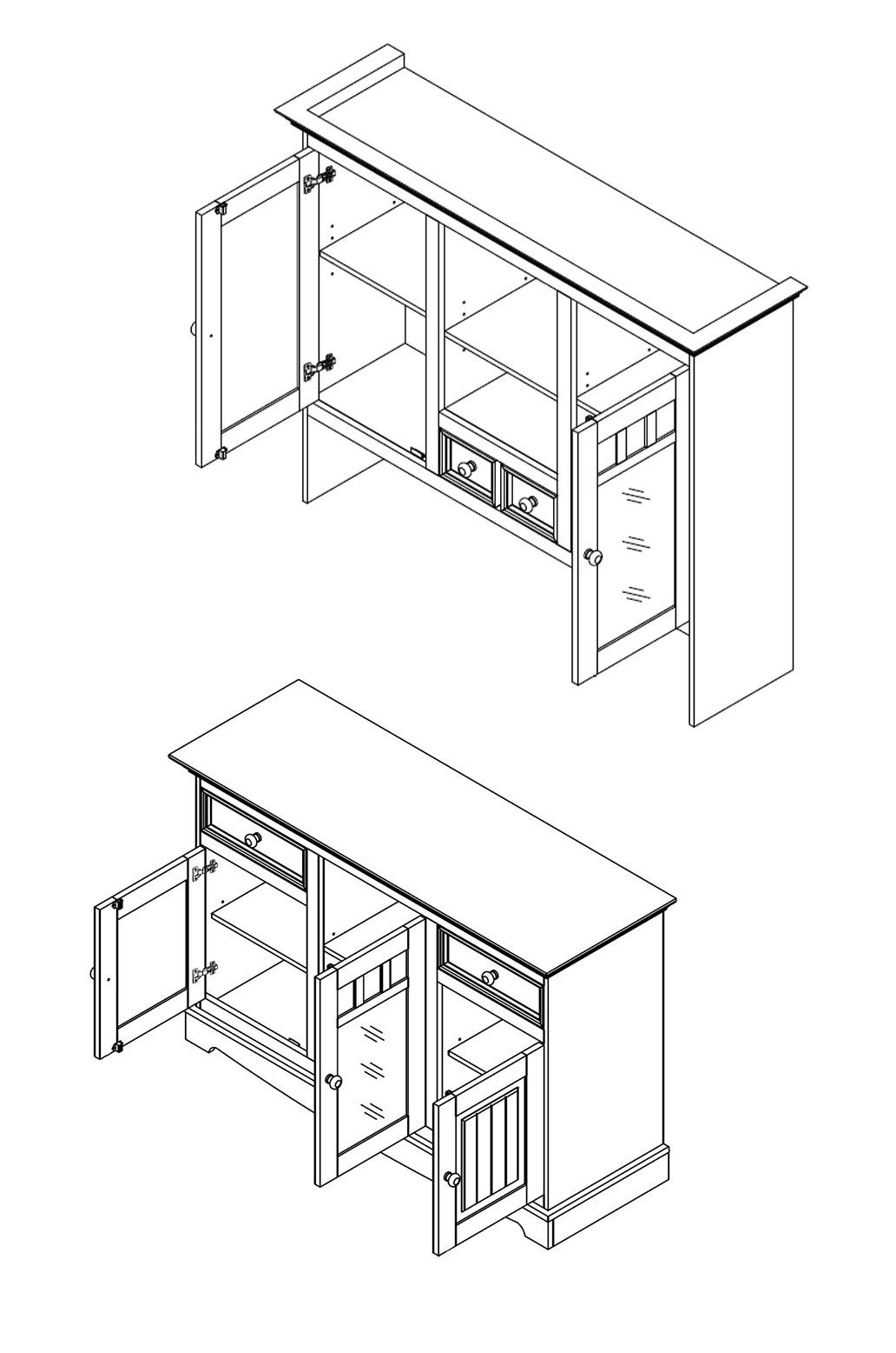 Feldmann-Wohnen Buffet Belluno Elegante (mit Schubladen, mit Türen, mit Glaseinsatz, 2-St., moderne Optik, mit Schubladen, mit Türen, mit Glaseinsatz) 130x44x190cm Massivholz 5-türig Kiefer weiß lackiert